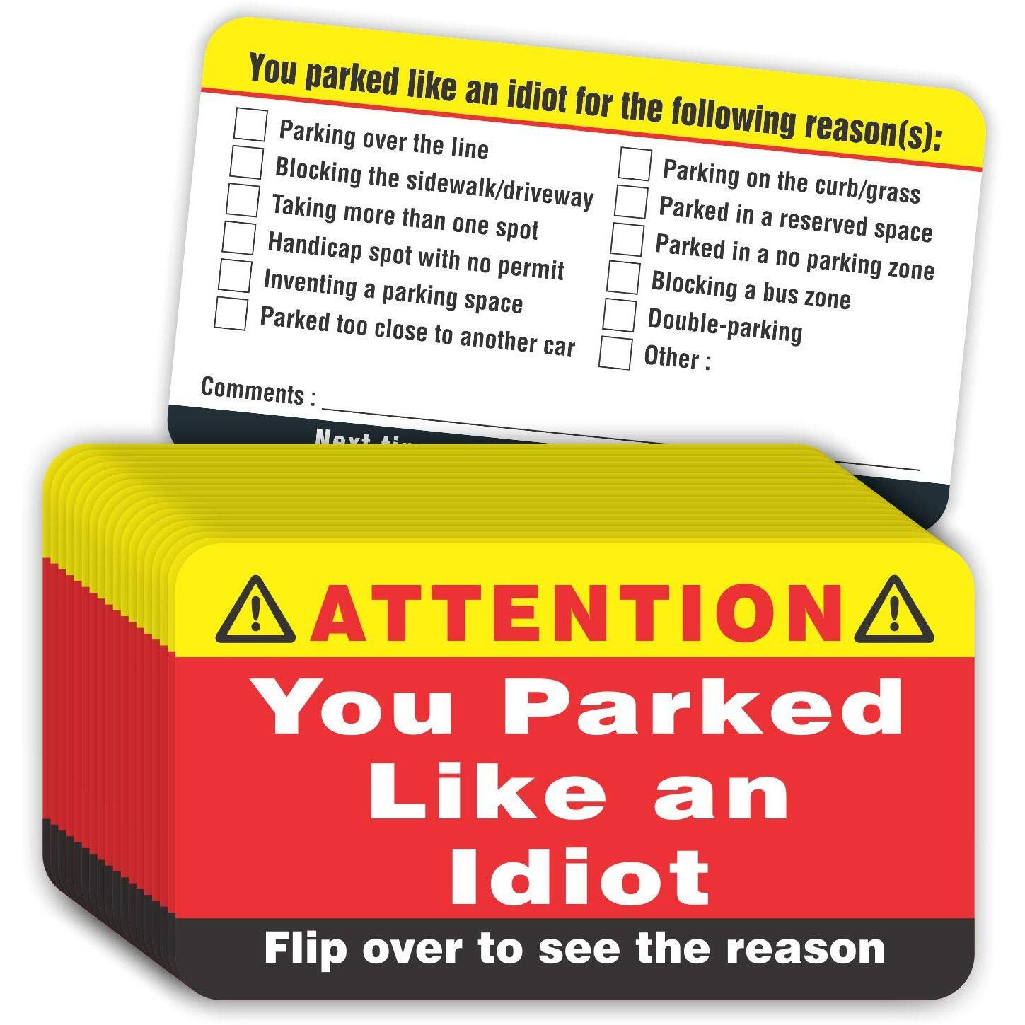 Parth Impex You Parked Like An Idiot Business Cards (Pack Of 100) Bad Parking Cards 3.5"&quotX2"" Multi Reasons Violation Stocking Stuffers For Adults