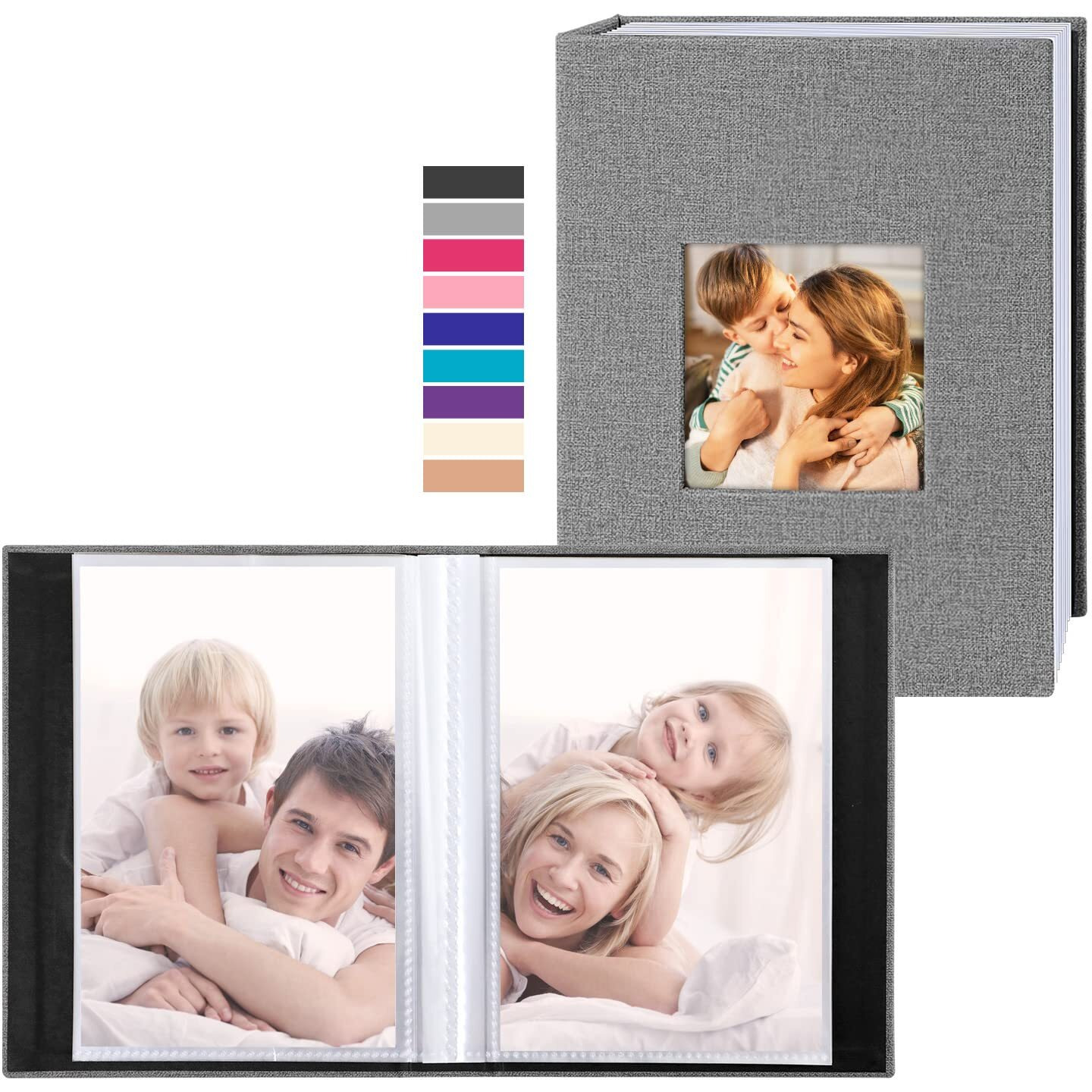 Ywlake Photo Album 4X6 100 Pockets 2 Packs  Small Mini Capacity Linen Photo Album Bulk Sets  Each Pack Holds 100 Top Loader Vertical Only Picture For Kids Boy Girls Grey