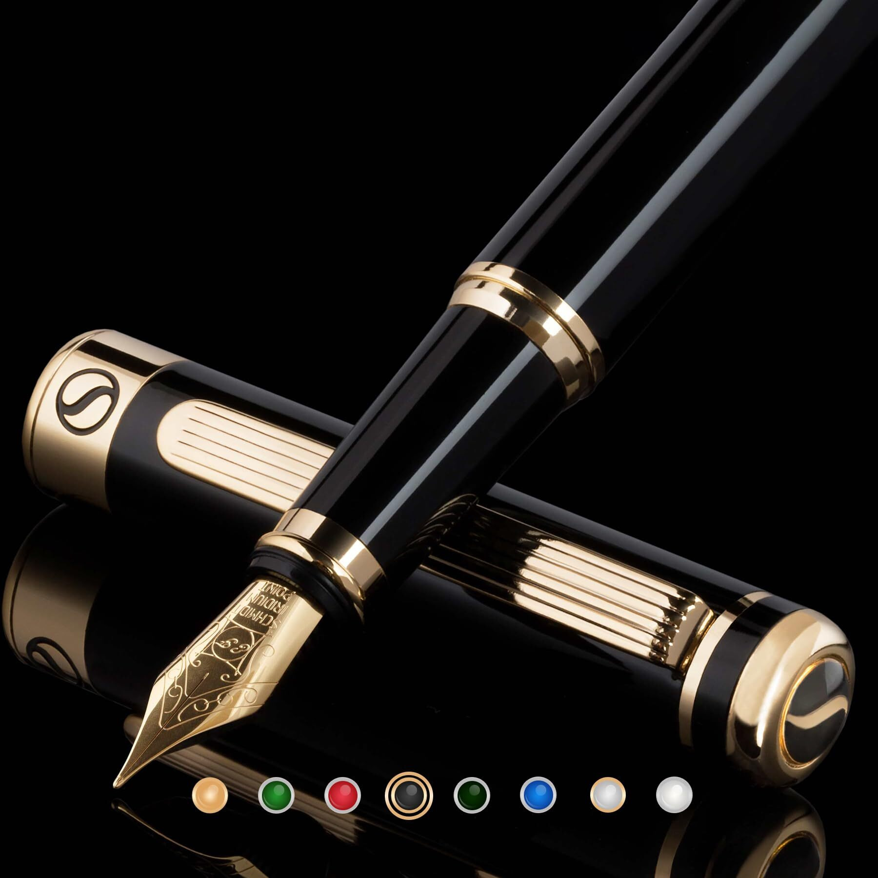 Scriveiner Black Lacquer Fountain Pen - Stunning Luxury Pen With 24K Gold Finish  Schmidt 18K Gilded Nib (Extra Fine)  Best Pen Gift Set For Men & Women  Professional  Executive  Office  Nice Pens