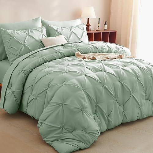 Cozylux Sage Green Comforter Set Queen - 7 Pieces Comforters Queen Size  Pintuck Bed In A Bag Pinch Pleat Bedding Sets With All Season Comforter  Flat Sheet  Fitted Sheet And Pillowcases & Sham