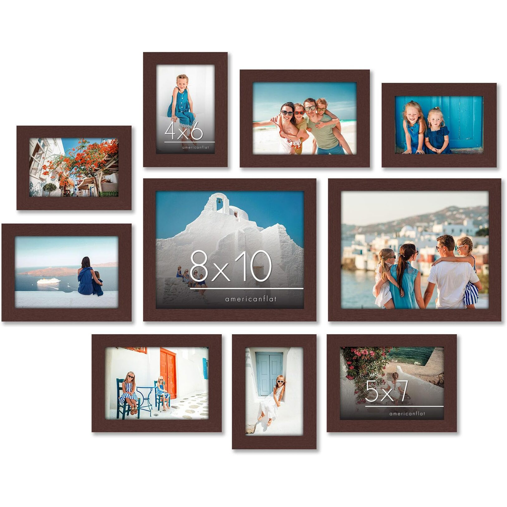 Americanflat 10 Piece Mahogany Picture Frames Collage Wall Decor - Gallery Wall Frame Set With Two 8X10  Four 5X7  And Four 4X6 Frames  Shatter Resistant Glass  Hanging Hardware  And Easel Included
