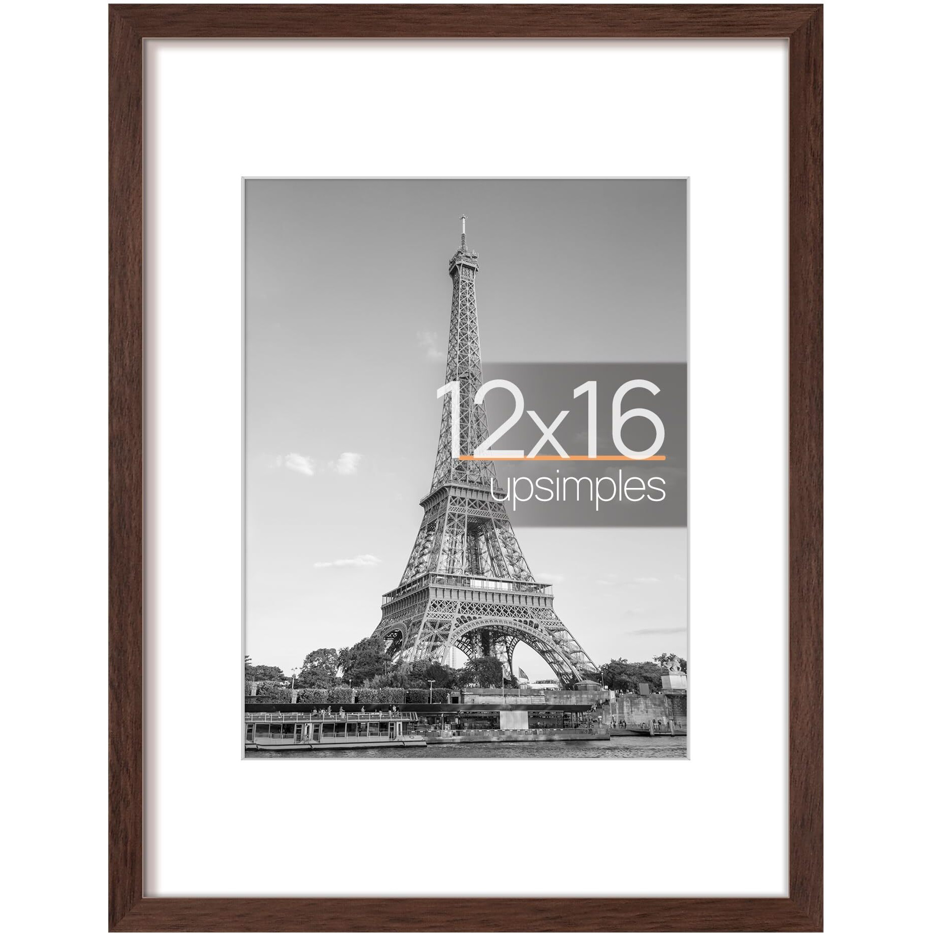 Upsimples 12X16 Picture Frame  Display Pictures 8.5X11 With Mat Or 12X16 Without Mat  Wall Hanging Photo Frame  Brown  1 Pack