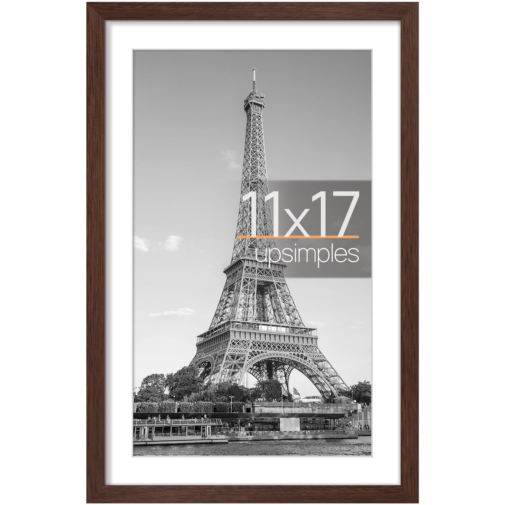 Upsimples 11X17 Picture Frame  Display Pictures 9X15 With Mat Or 11X17 Without Mat  Wall Hanging Photo Frame  Brown  1 Pack