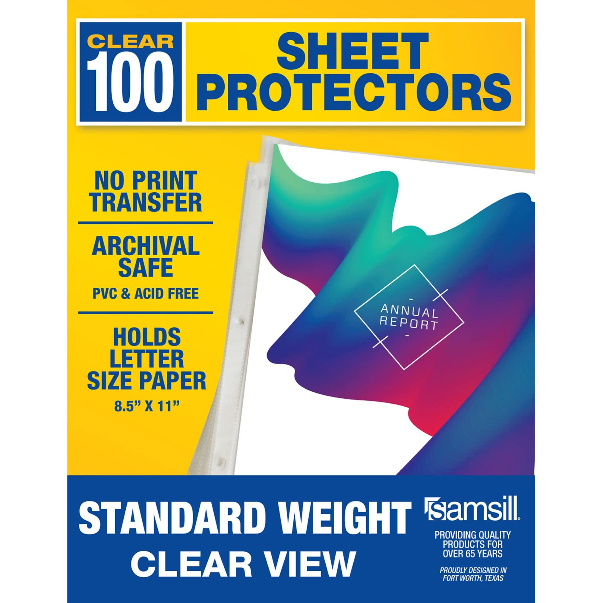 Samsill Sheet Protectors  8.5X11 Inch Page Protectors For 3 Ring Binder  Standard Weight  Clear Protector  Letter Size  Top Loading  Acid Free  100 Pack