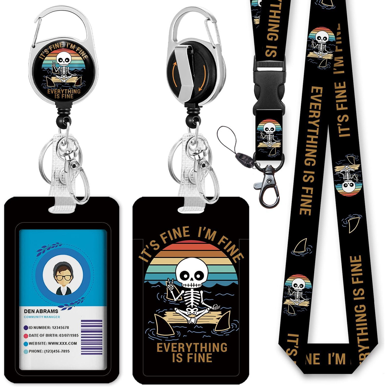 Immaturus Funny Skeleton Lanyards For Id Badges  Skull Id Badge Holder With Retractable Lanyard  Id Holder With Badge Reel Clips  Cute Keychain Name Tag Id Card Holder Teacher Women Doctor Office Gift