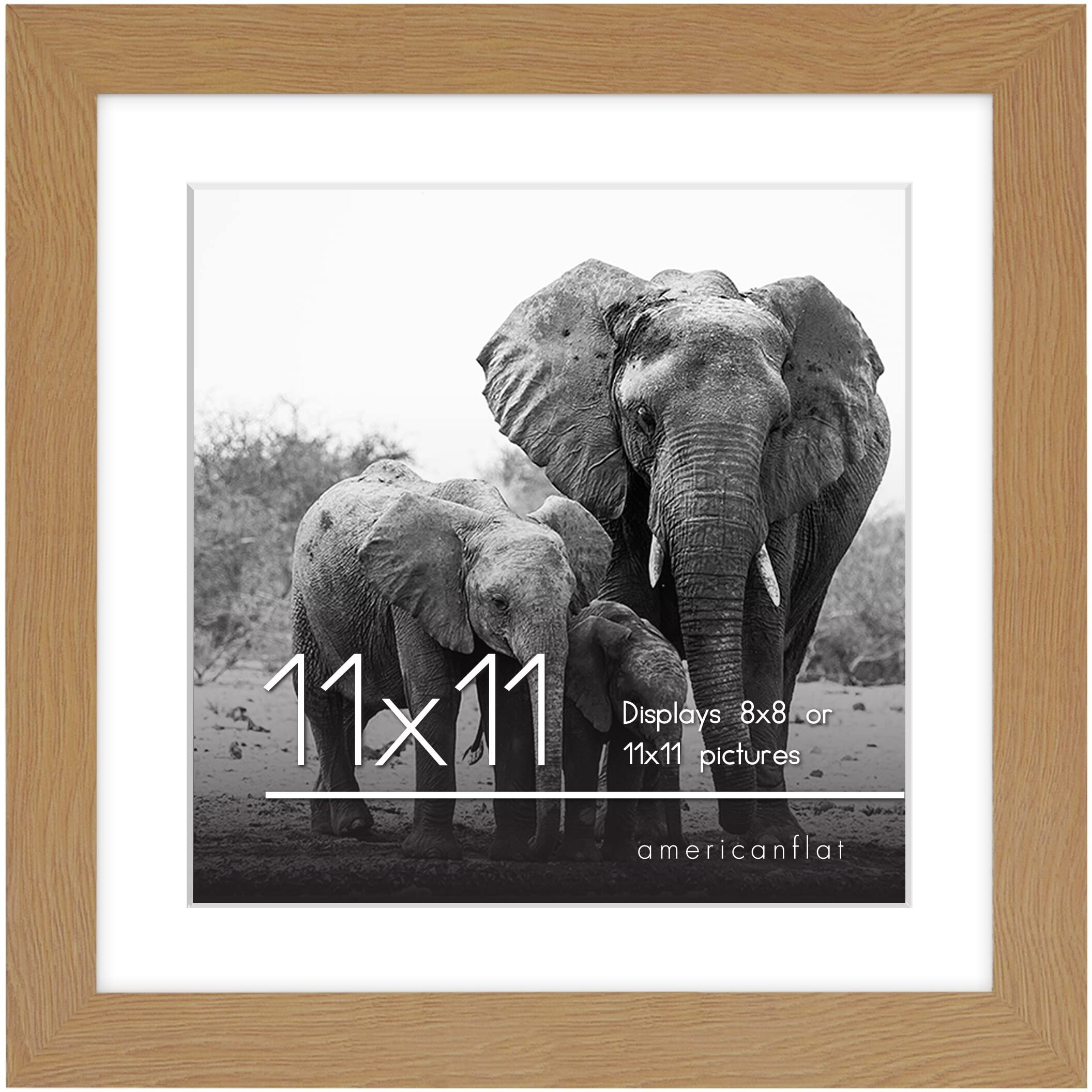 Americanflat 11X11 Picture Frame In Dark Oak - Displays 8X8 With Mat And 11X11 Without Mat - Engineered Wood With Shatter Resistant Glass - Horizontal And Vertical Formats For Wall