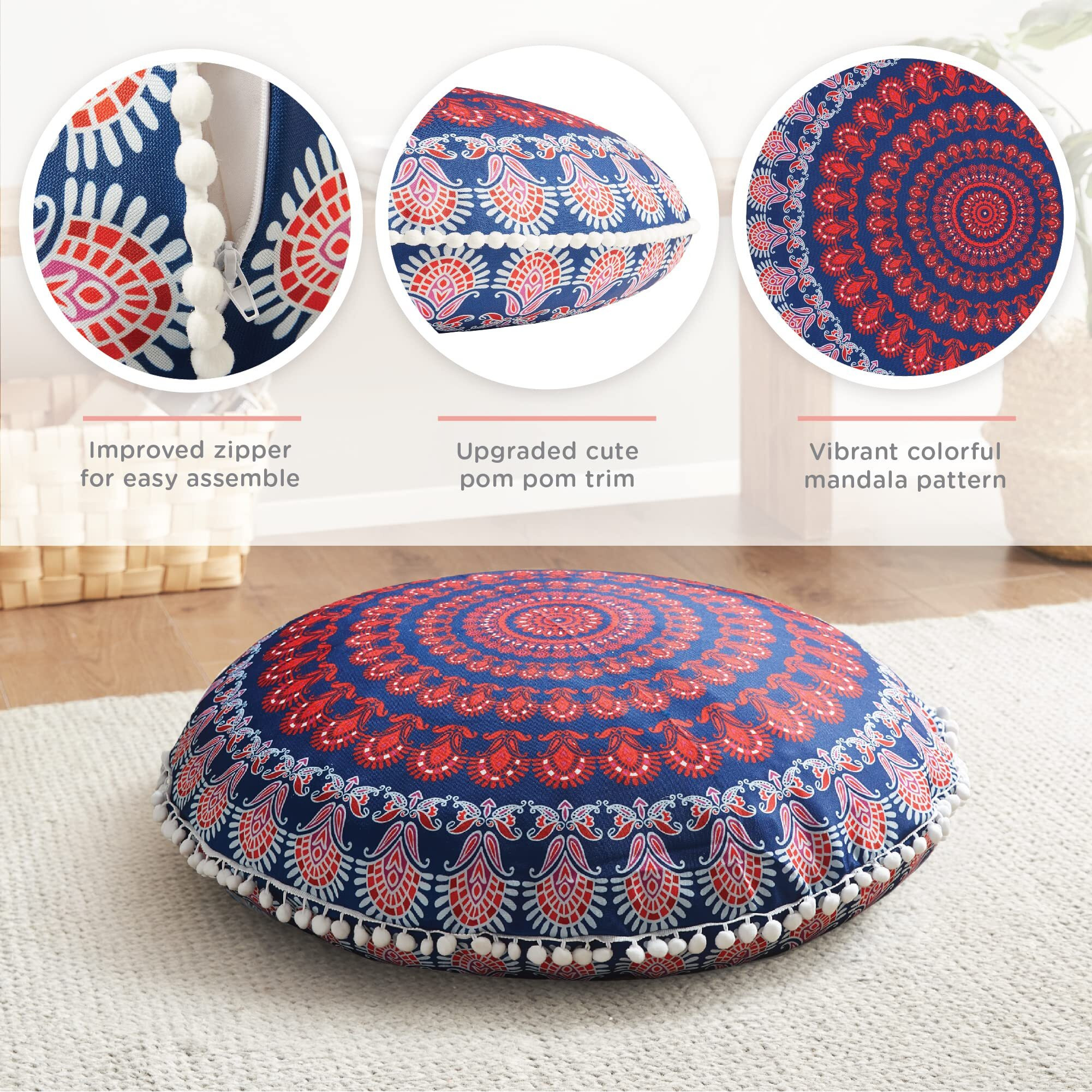 Codi 32 Inch Round Floor Pillow  Large Meditation Pouf Cushion   Memory Foam Stuffer Circle Throw Pillows - (Purple Orchid  1 Count (Pack Of 1))