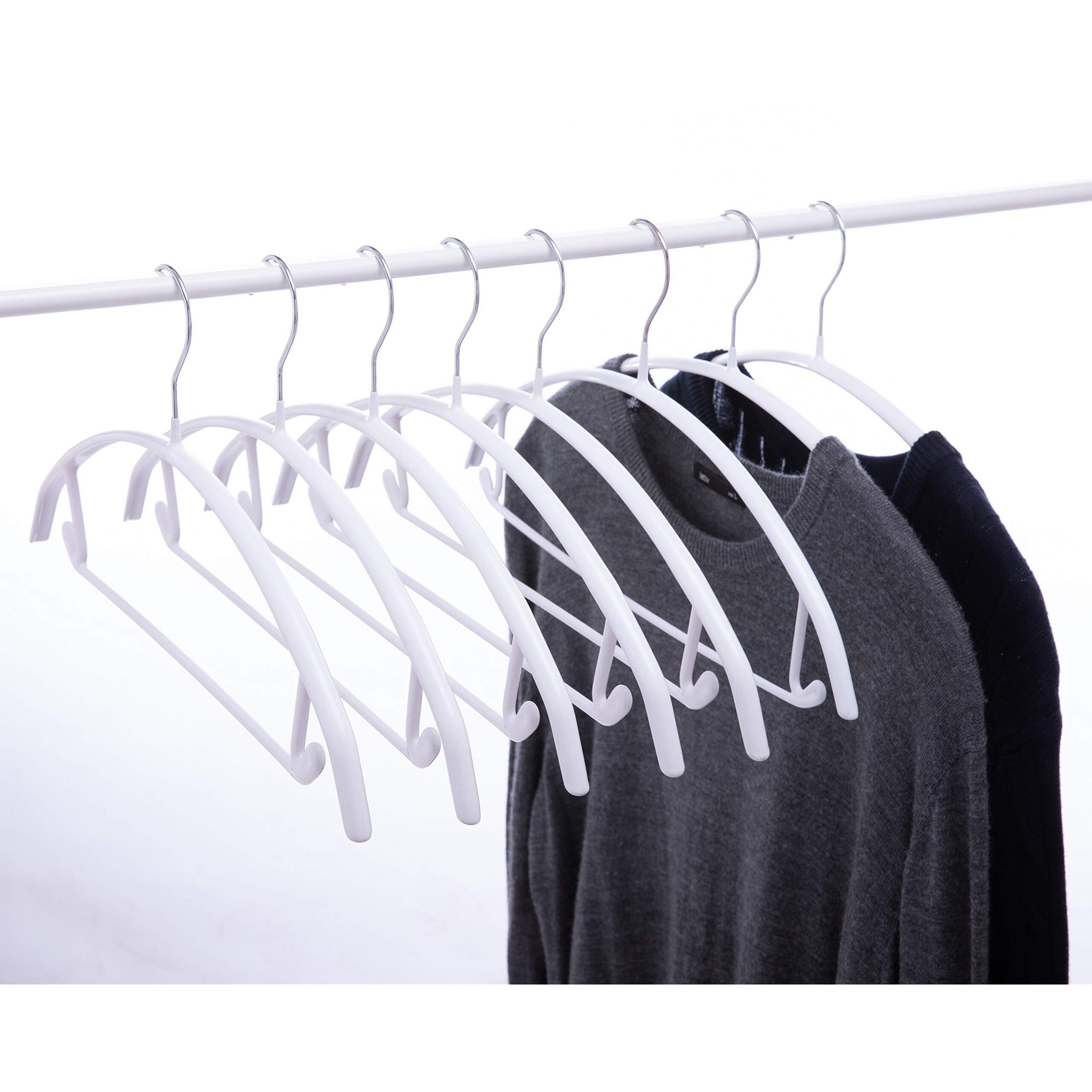 Cocomaya 16.5 Inch Pack Of 20 White No Shoulder Bumps Non-Slip Rubber Coating Contour Metal No Bumps Hanger  Sweater Hanger  Suit Hanger With Pants Bar (White  20)