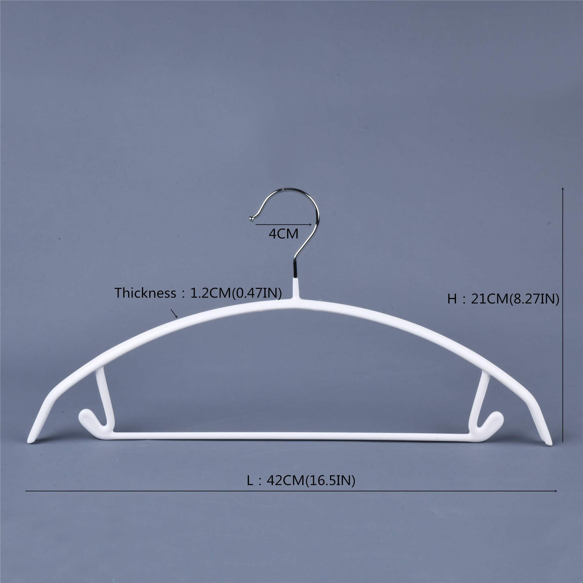 Cocomaya 16.5 Inch Pack Of 20 White No Shoulder Bumps Non-Slip Rubber Coating Contour Metal No Bumps Hanger  Sweater Hanger  Suit Hanger With Pants Bar (White  20)
