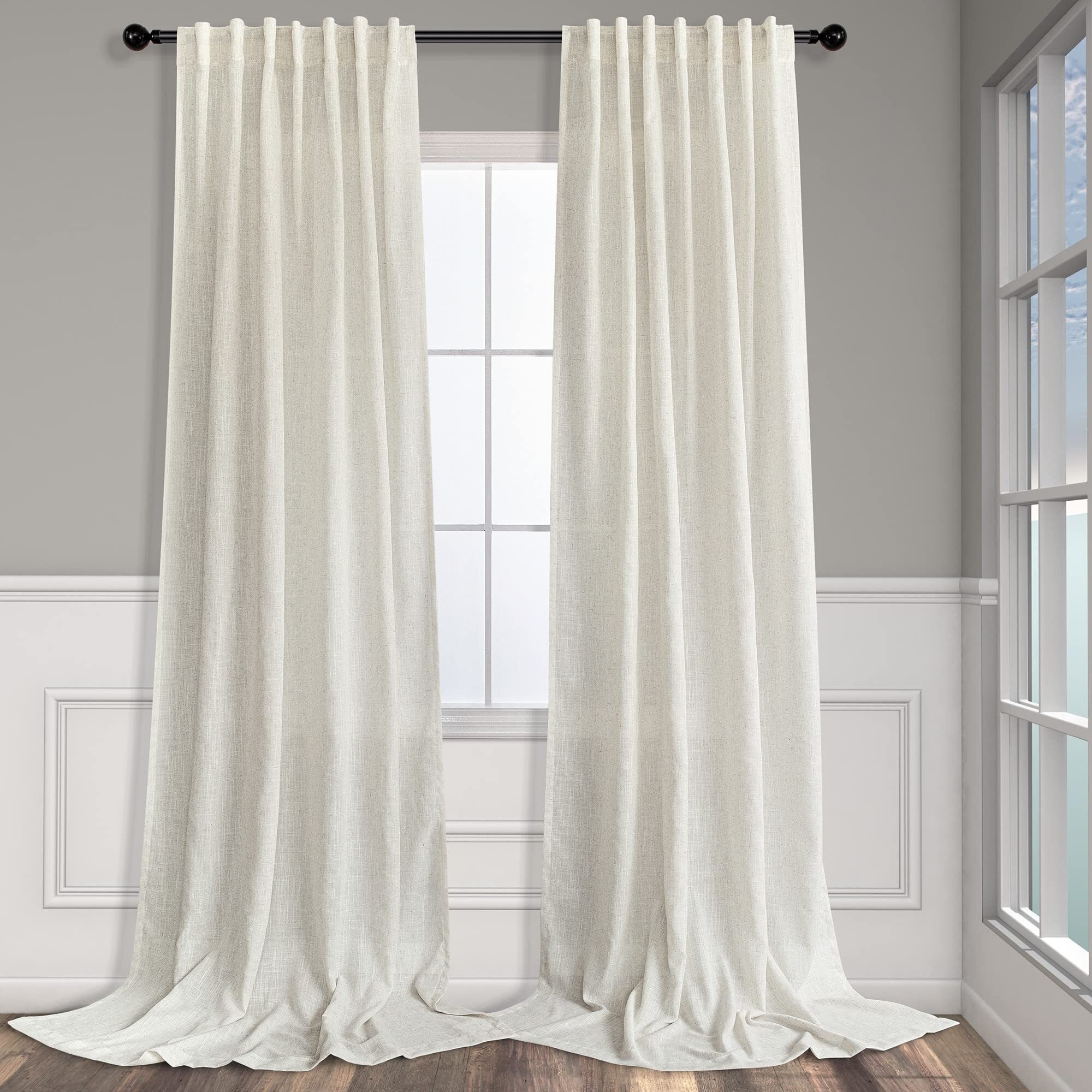 Natural Linen Curtains 108 Inches Long For Living Room 2 Panels Set Back Tab Loop Pocket Draperies Neutral Earth Tone Soft Cotton Textured Semi Sheer Linen Curtains For Large Window Vertical 9 Ft Tall