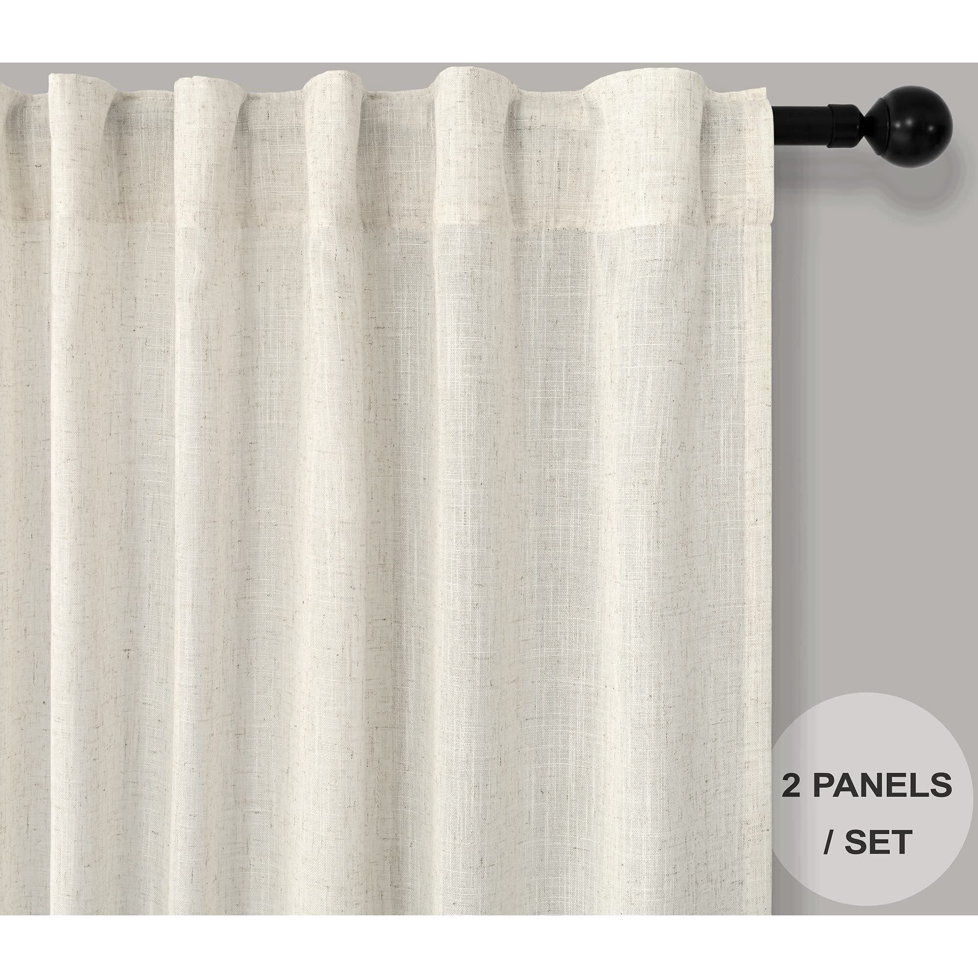 Natural Linen Curtains 108 Inches Long For Living Room 2 Panels Set Back Tab Loop Pocket Draperies Neutral Earth Tone Soft Cotton Textured Semi Sheer Linen Curtains For Large Window Vertical 9 Ft Tall