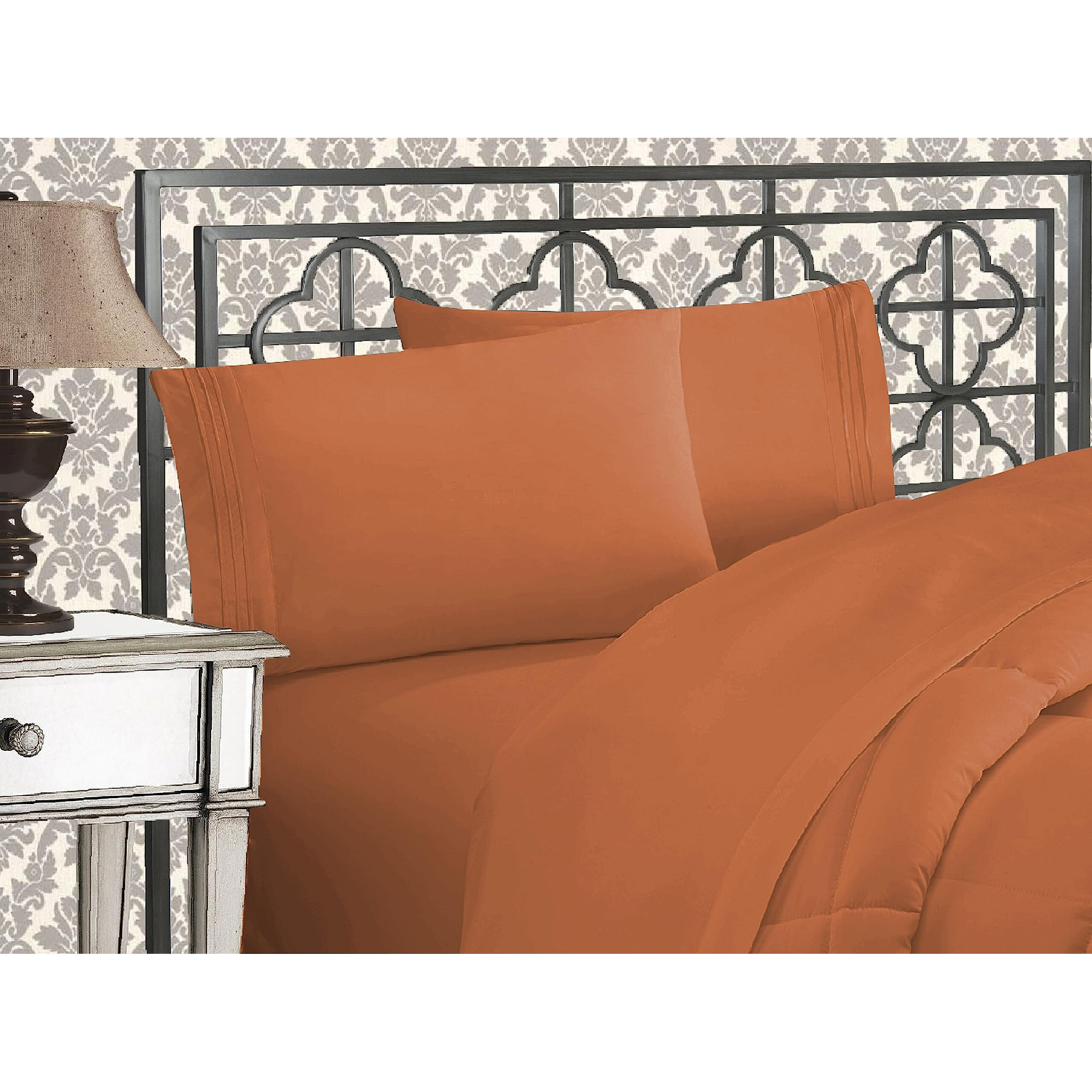 Elegant Comfort Luxurious 1500 Premium Hotel Quality Microfiber Three Line Embroidered Softest 4-Piece Bed Sheet Set  Wrinkle And Fade Resistant  California King  Coral