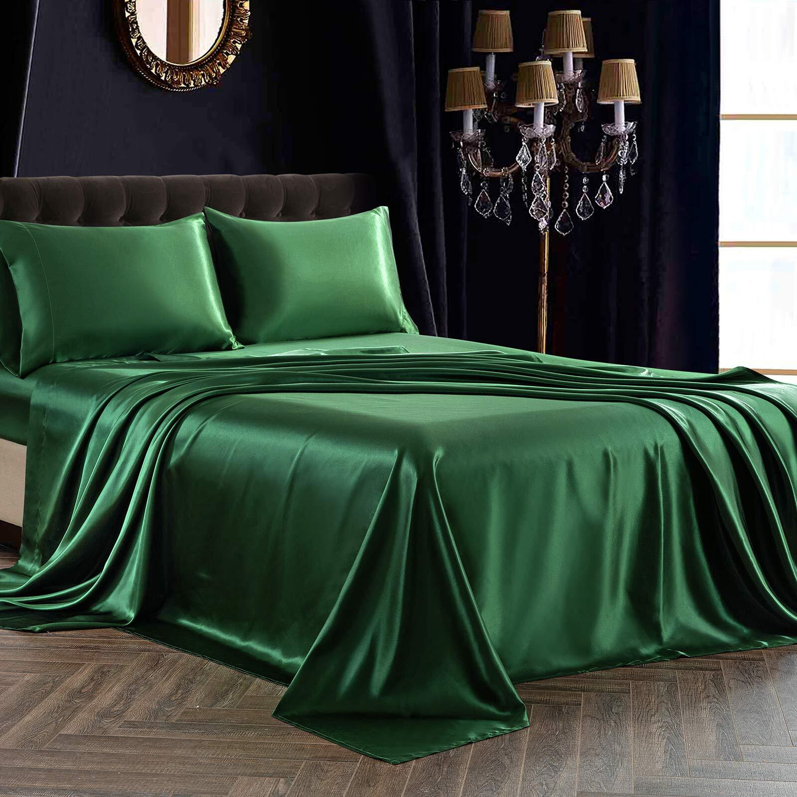 Siinvdabzx 4Pcs Satin Sheet Set Queen Size Ultra Silky Soft Emerald Green Satin Queen Bed Sheets With Deep Pocket  1 Fitted Sheet  1 Flat Sheet  2 Envelope Closure Pillowcases