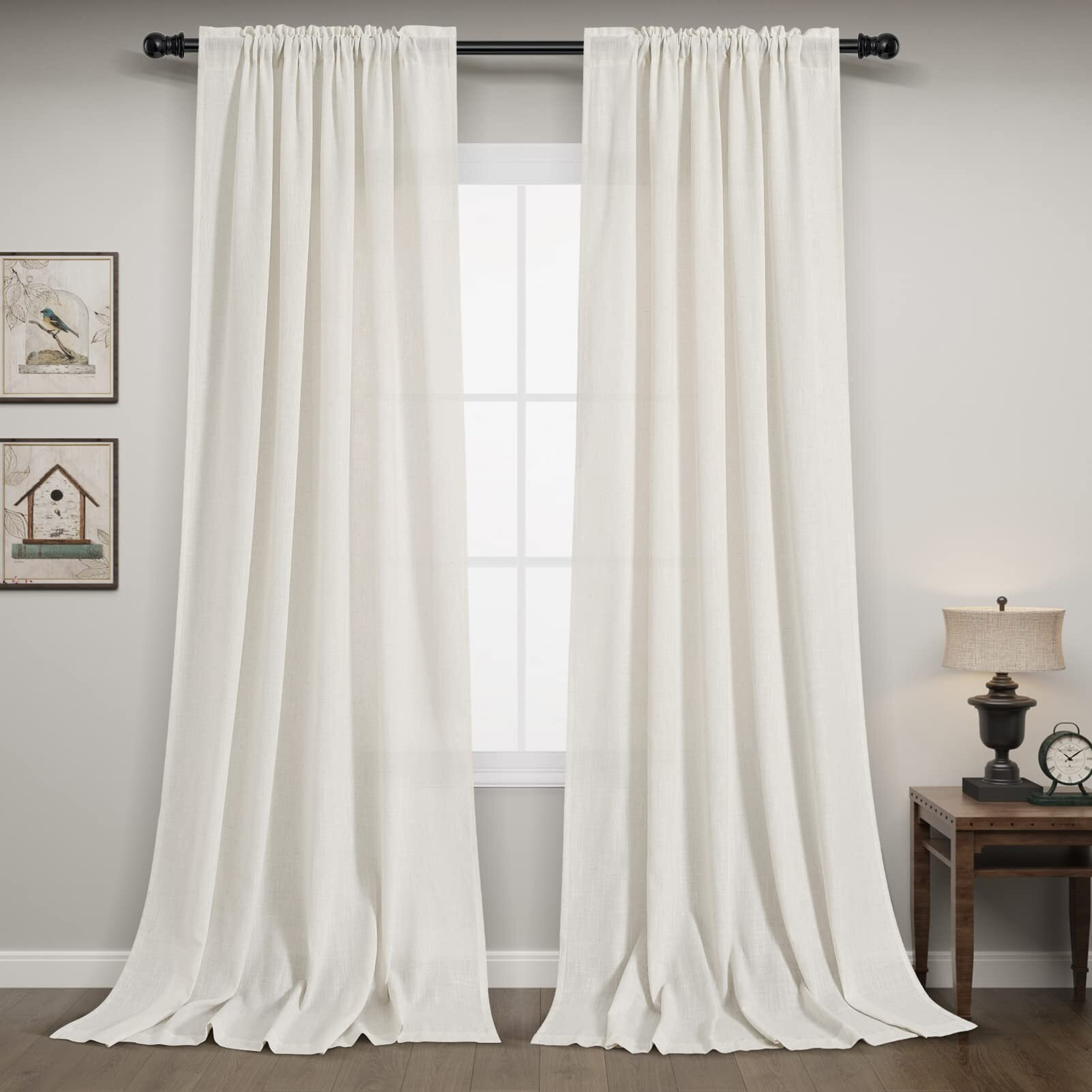 Guken Natural Linen Curtains 90 Inches Long 2 Panels For Living Room Light Filtering Window Curtains Farmhouse Boho Draperies Earth Tone Textured Ivory Cream Sheer Curtain For Playroom Office