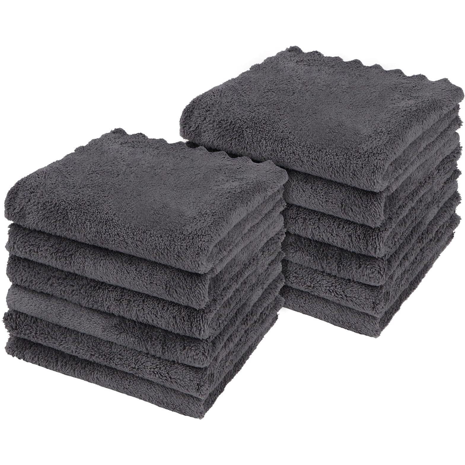 Orighty Ultra Soft Washcloths 12 Pack  Premium Microfiber Towel Sets 12 X 12 Inches  Absorbent And Quick Drying Coral Velvet Washcloth  Multi-Purpose Wash Cloths For Bathroom  Hotel  And Gym (Grey)
