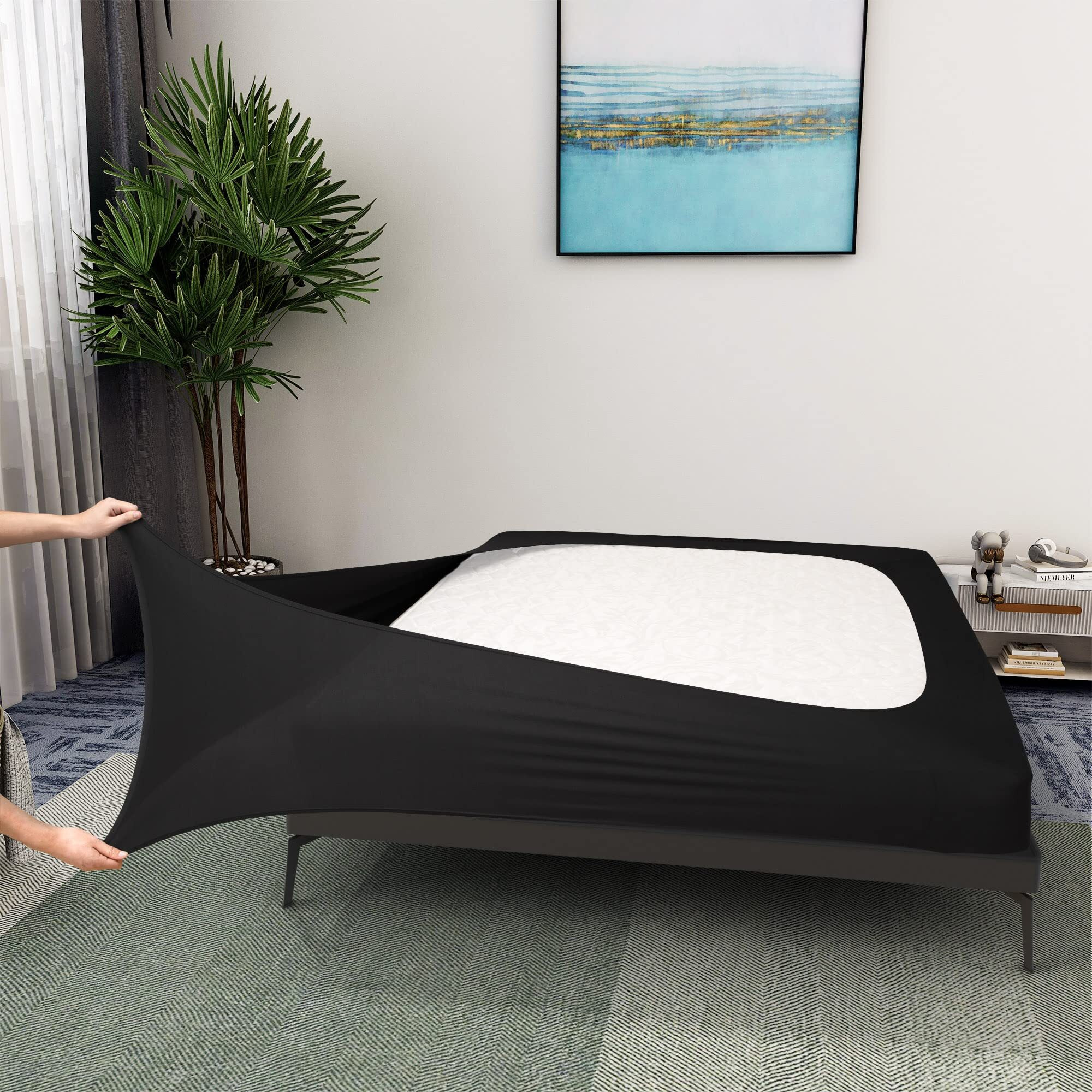 Box Spring Cover King Size - Jersey Knit & Stretchy Wrap Around 4 Sides Bed Skirt For Hotel & Home - King/Cal King/Olympic Queen  Black