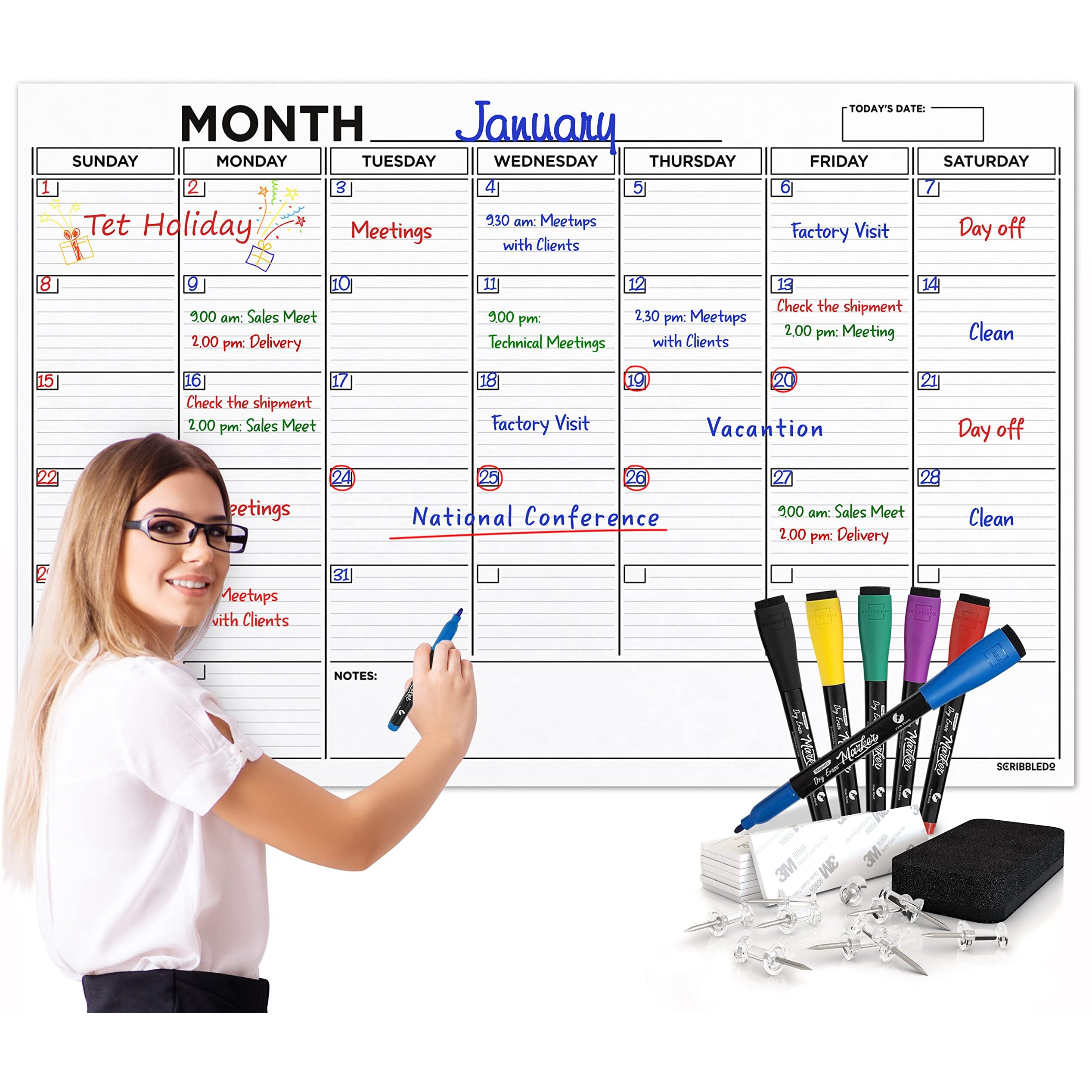 Large 36 "&quotX48 "" White Board Calendar Dry Erase Calendar For Wall Big Dry Erase Wall Calendar 2023 Monthly Large Wall Calendar Dry Erase Board Planner Includes 6 Markers Eraser Push Pins & Mounting Tape