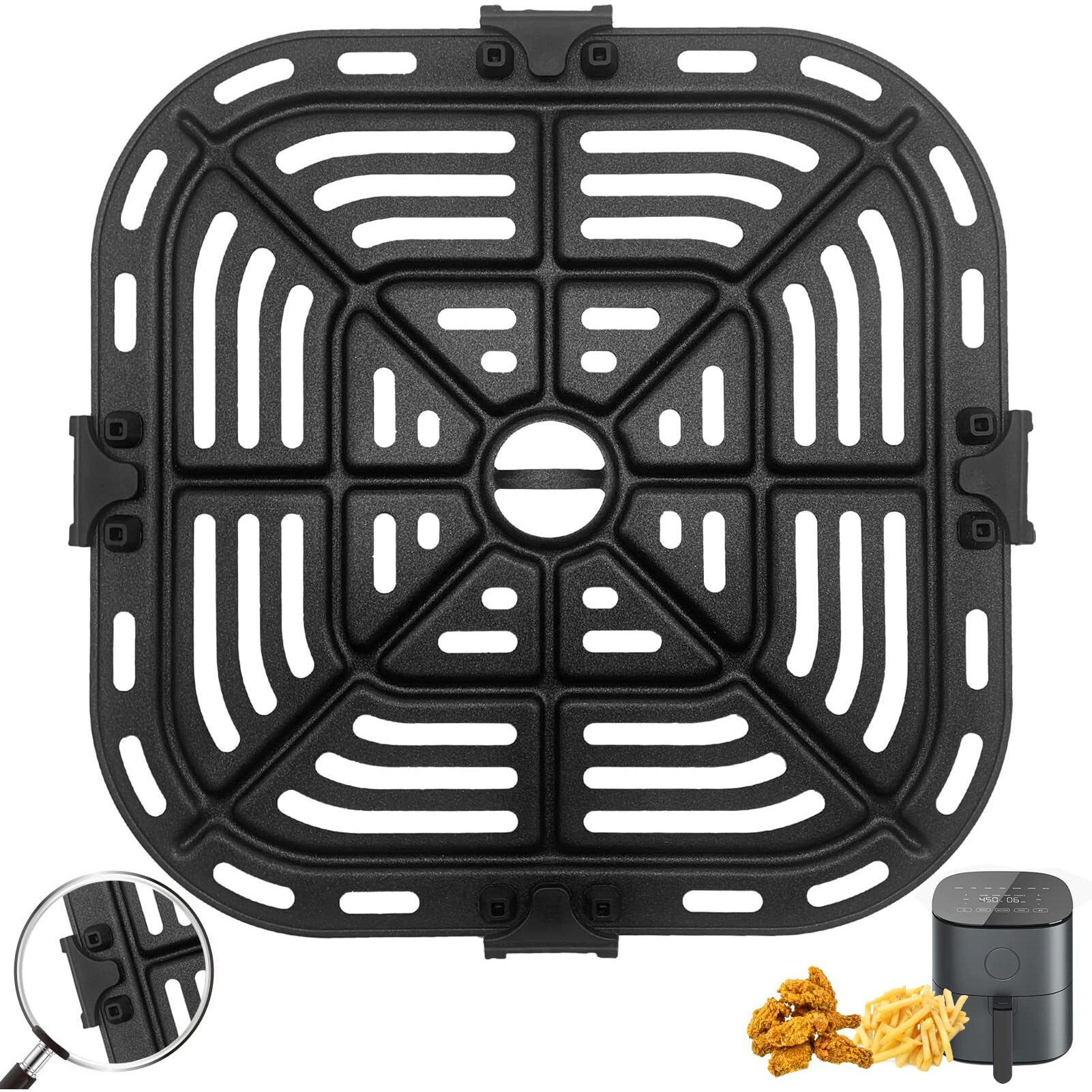 Air Fryer Grill Pan For Cosori Square Air Fryer Pro Le 5 Qt  Non-Stick 8.26*8.26 Air Fryer Rack Replacement Parts Accessories Grill Plate Crisper Plate Tray With Rubber Bumpers  Dishwasher Safe