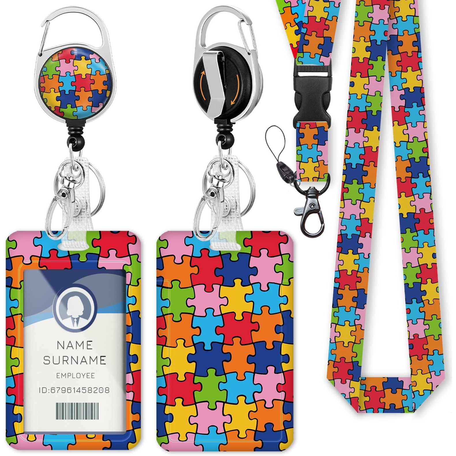 Autism Awareness Id Badge Holder With Breakaway Lanyard  Fashionable Lanyards For Id Badges Women  Cute Puzzle Badge Reel Retractable  Id Card Holder Keychain Name Badge Clip  Nurse Teacher Gifts