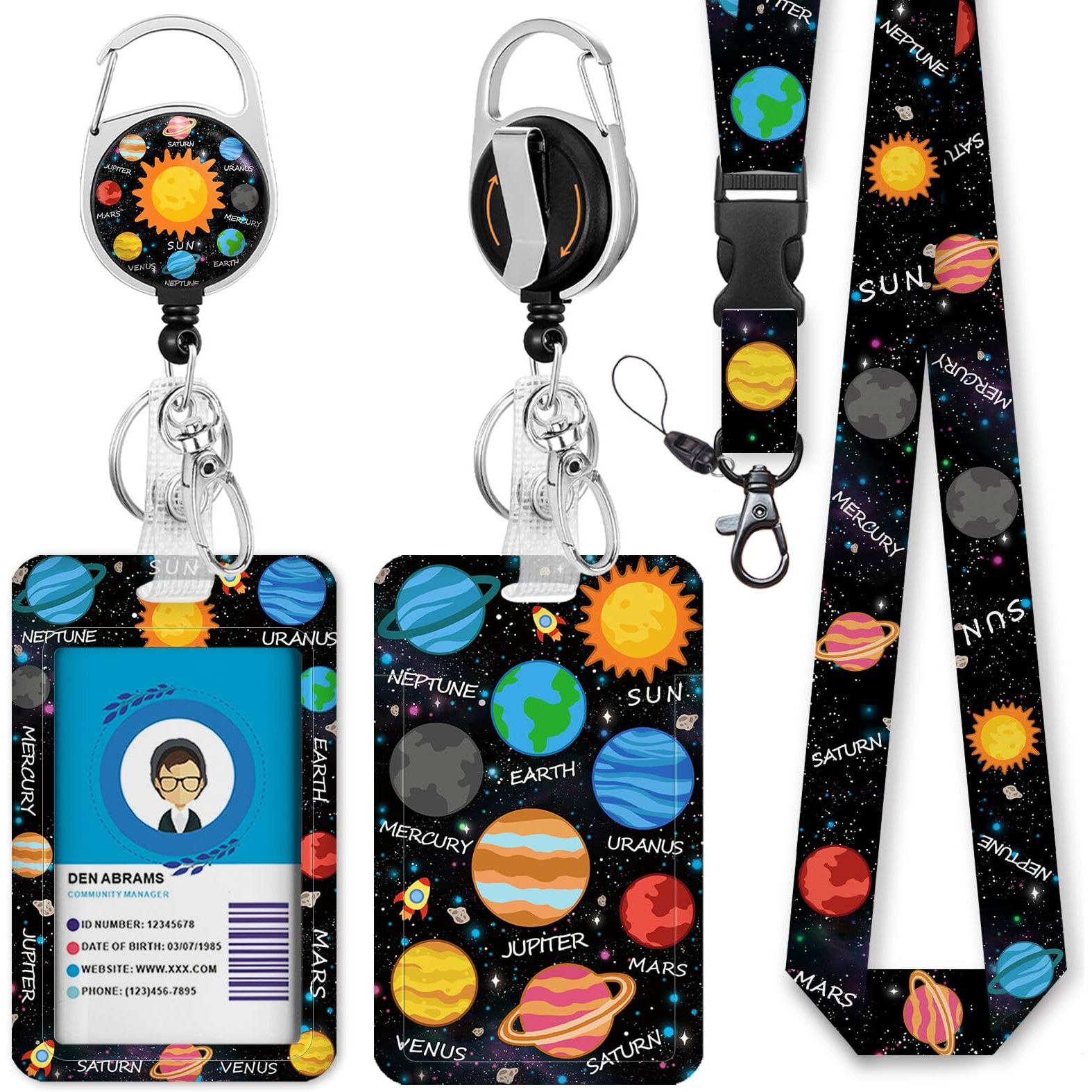 Giancomics Space Planet Sun Lanyards For Id Badges  Id Badge Holder With Lanyard Badge Reel Retractable  Galaxy Lanyard With Id Holder Keychain Clip Name Tag Id Card Holder For Women Men Work Office