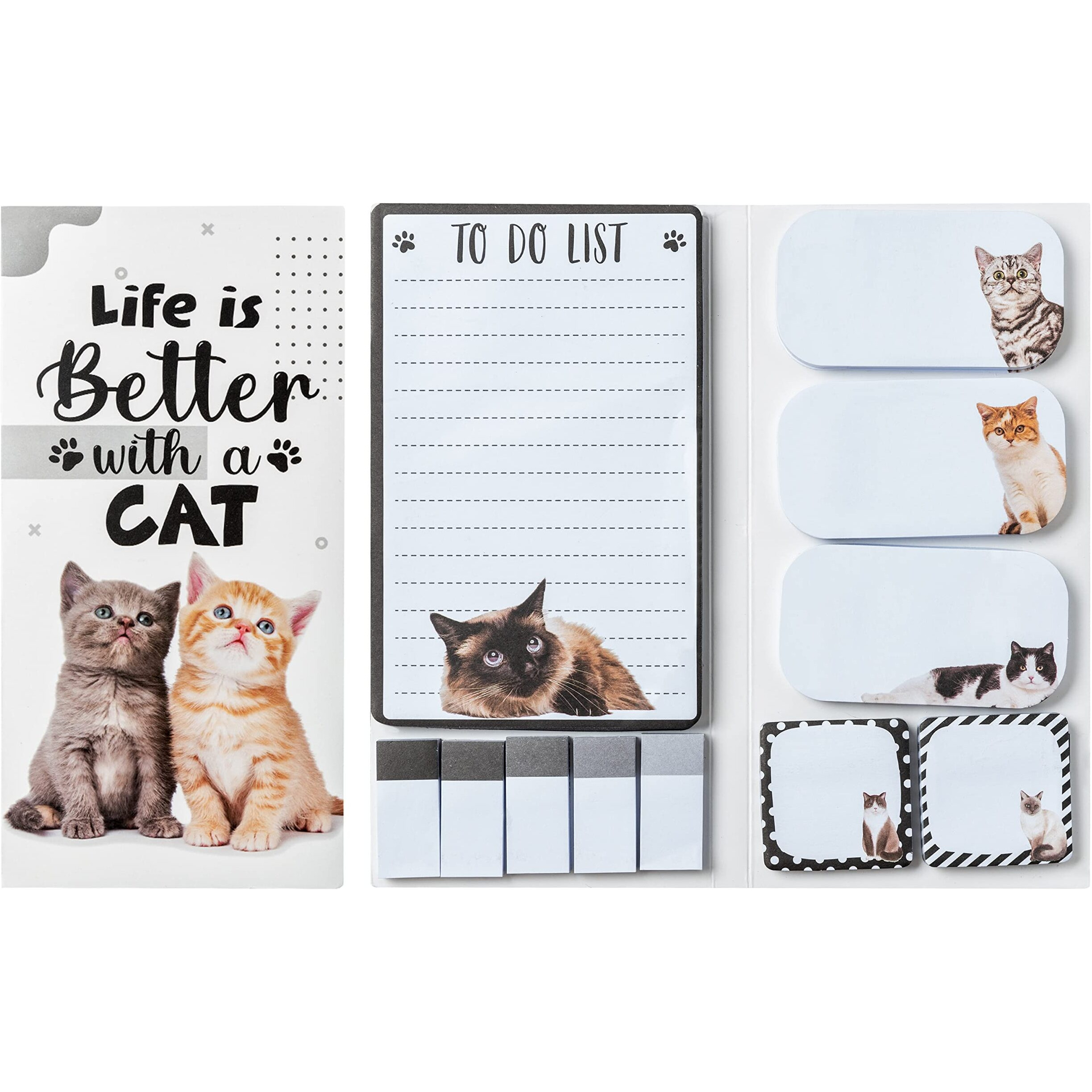 Xqumoi Life Is Better With A Cat Sticky Notes Set  550 Sheets  Lovely Cat Pattern Self-Stick Notes Pads Kitty Animal Divider Tabs Bundle Writing Memo Pads Page Marker School Office Supplies Small Gift