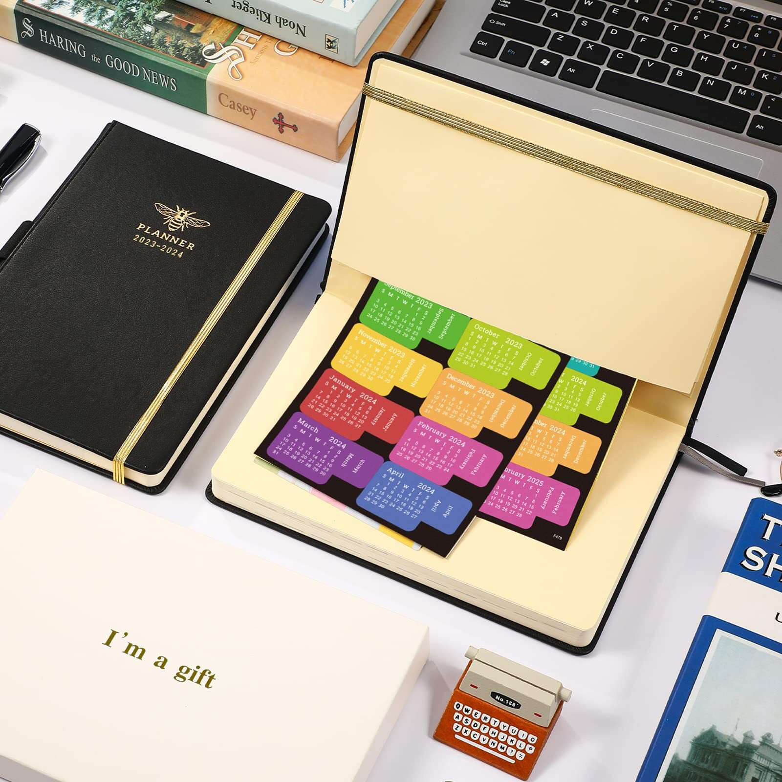 Planner 2023-2024 - Academic Planner 2023-2024 From July 2023 - June 2024  2023-2024 Weekly Monthly Planner With Calendar Stickers  5.75"" X 8.25""  Saffiano Leather  Pen Loop  Back Pocket - Black Bee