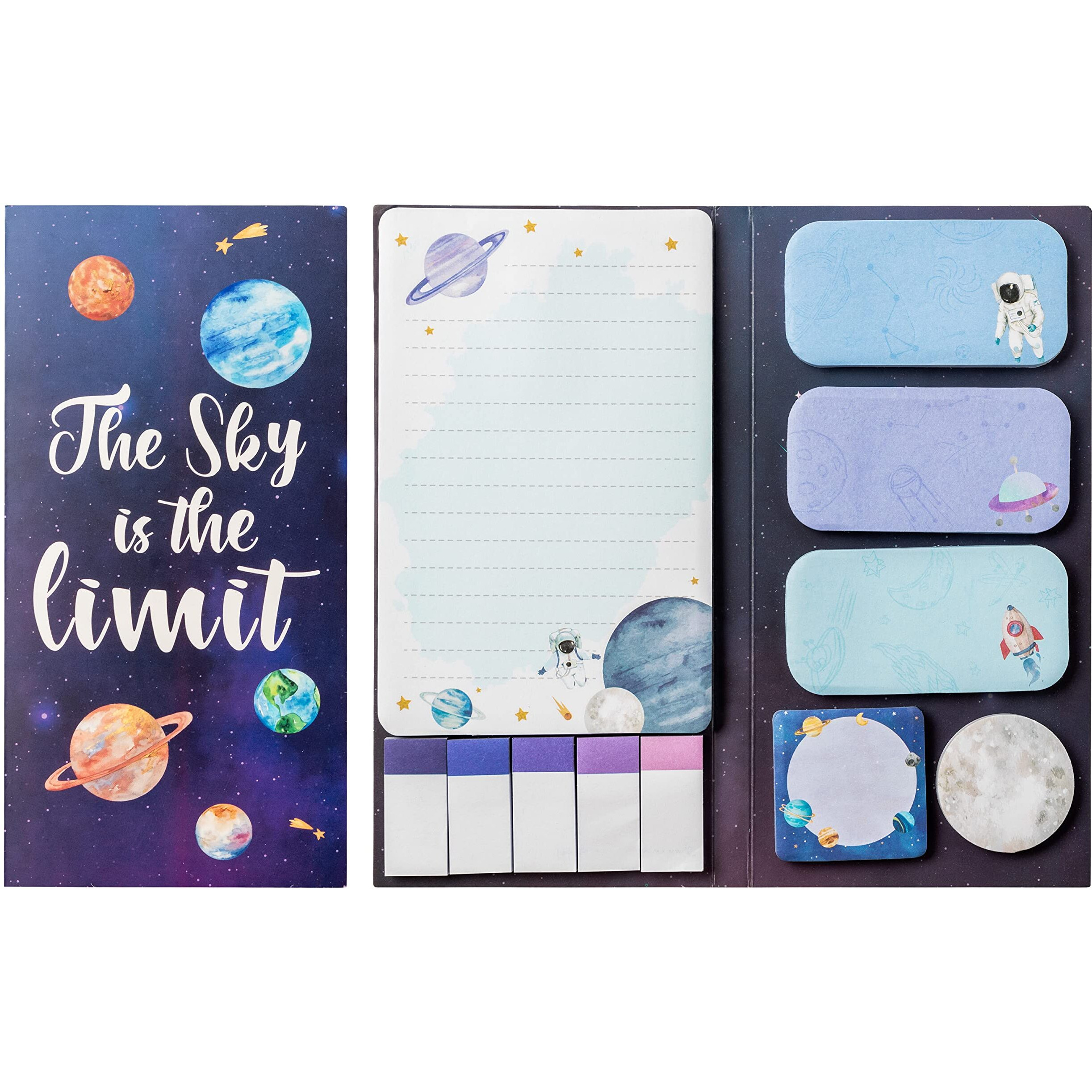 Xqumoi The Sky Is The Limit Sticky Notes Set  550 Sheets  Outer Space Galaxy Planet Pattern Self-Stick Notes Pads Divider Tabs Bundle Writing Memo Pads Page Marker School Office Supplies Small Gift