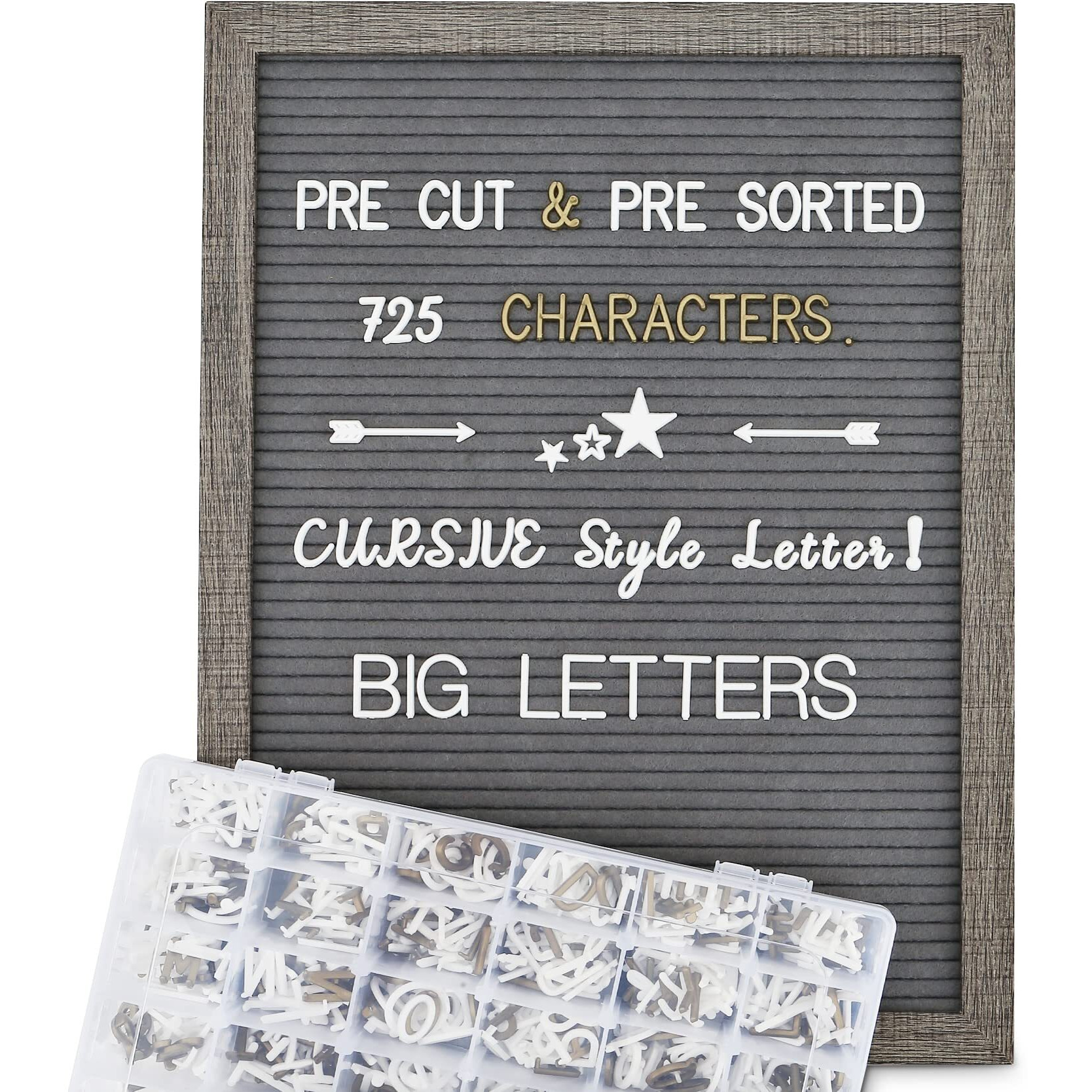 Felt Letter Board 12X16 Inch Rustic Wood Frame - Pre Cut & Sorted 725 Letters With Stand  First Day Of School Board  Dark Grey Changeable Letter Boards Message Board Sign  Classroom Decor Farmhouse Wall Decor Sign Board