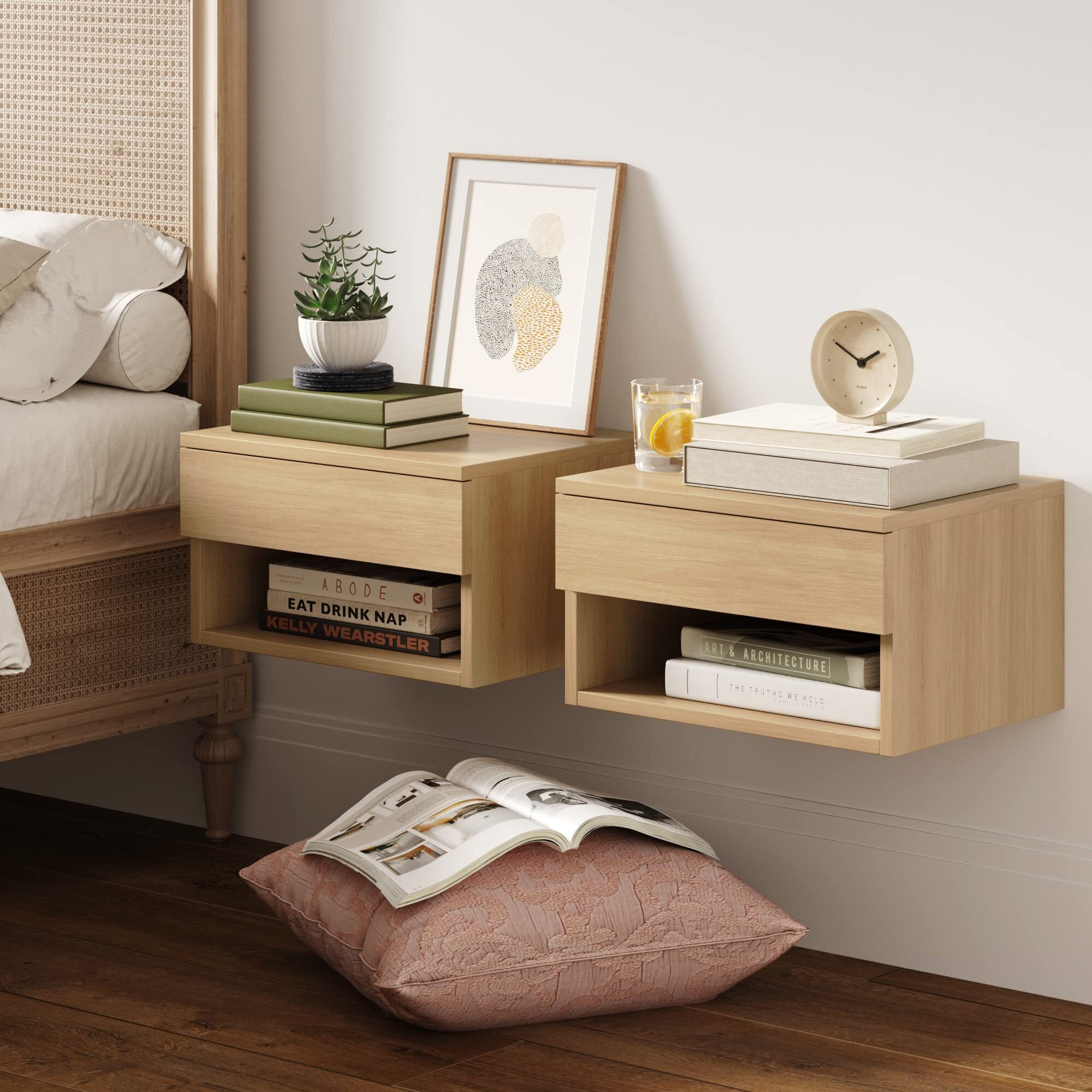 Nathan James Jackson Modern Floating Bedside Nightstand With Drawer  Set Of 2  Light Oak - Set Of 2