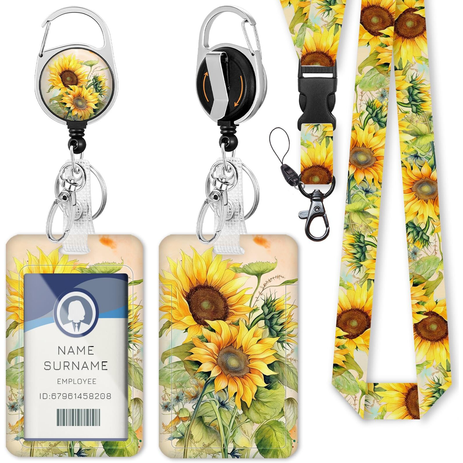 Gctriki Id Badge Holder With Breakaway Lanyard  Aesthetic Sunflower Lanyard For Keys Retractable Badge Reel Clip  Teacher Lanyards For Id Badges Card Holder  Nurse Teacher Workers Women Office Gifts