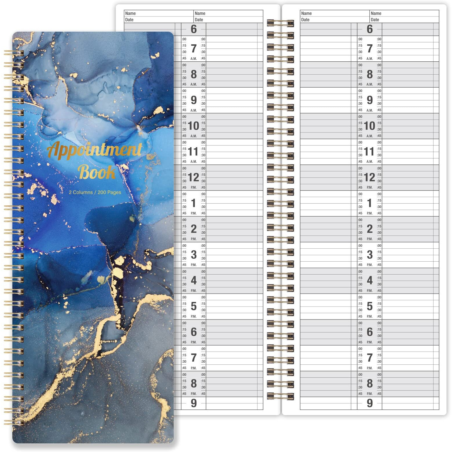 Poluma - Salon Appointment Book  11.5"" X 4.7""  2 Columns Undated   6 Am - 9 Pm  Twin-Wire Binding  200 Pages For Hair Stylist - Blue