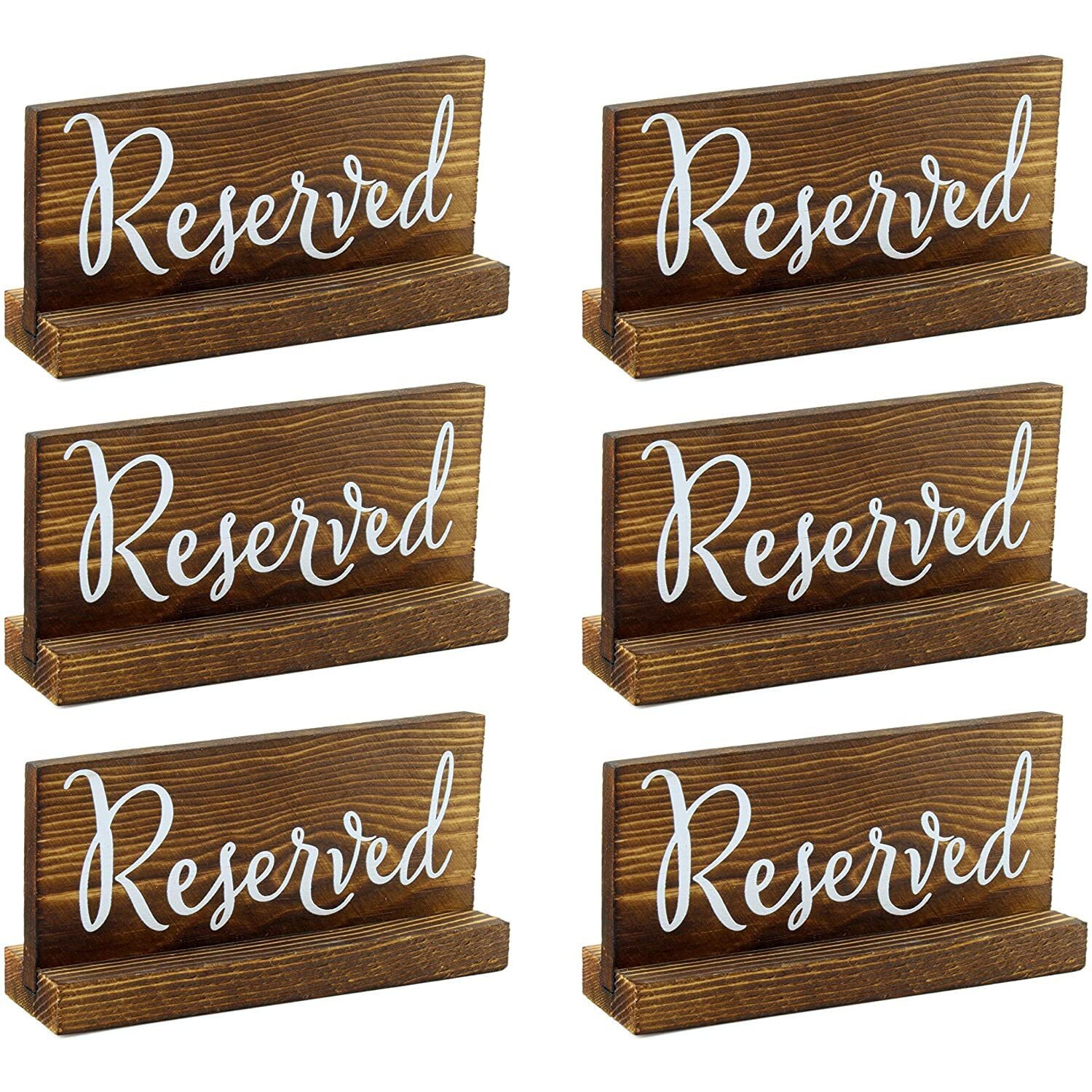 Darware Wooden Reserved Signs For Tables (6-Pack  Brown) Rustic Real Table Signs With Sign Holders For Weddings  Special Events  And Restaurant Use