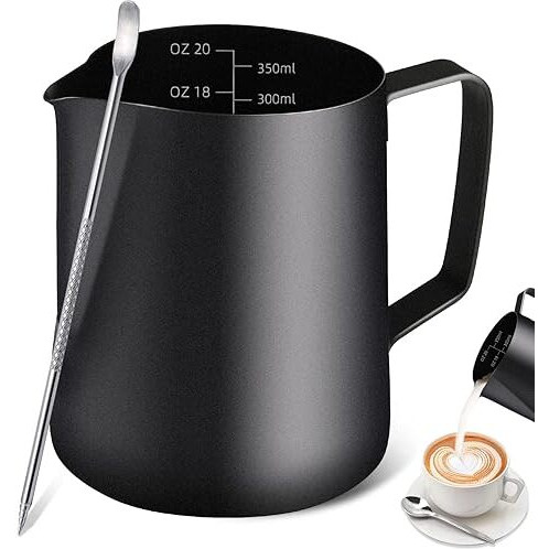 Milk Frothing Pitcher  12Oz/350Ml Stainless Steel Espresso Steaming Pitcher Coffee Milk Frother Cup With Decorating Art Pen For Espresso Machine  Milk Frother  Latte Art Black