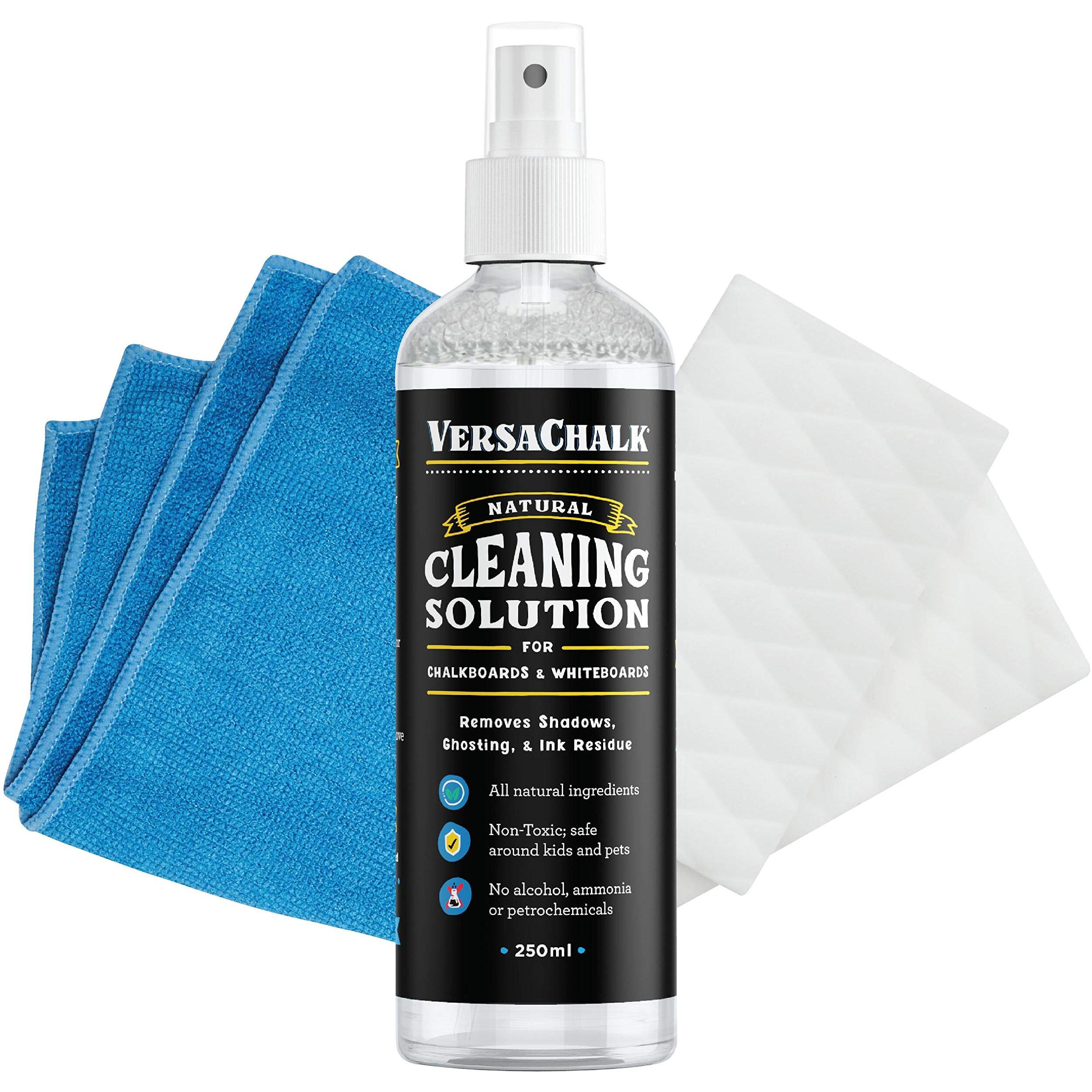 Versachalk 100% Natural Chalkboard Cleaner Spray And Eraser Kit (250 Ml) - Remove Liquid Chalk Marker Ink From Chalk Board Signs  Whiteboard  Dry Erase Marker Board  And Blackboard