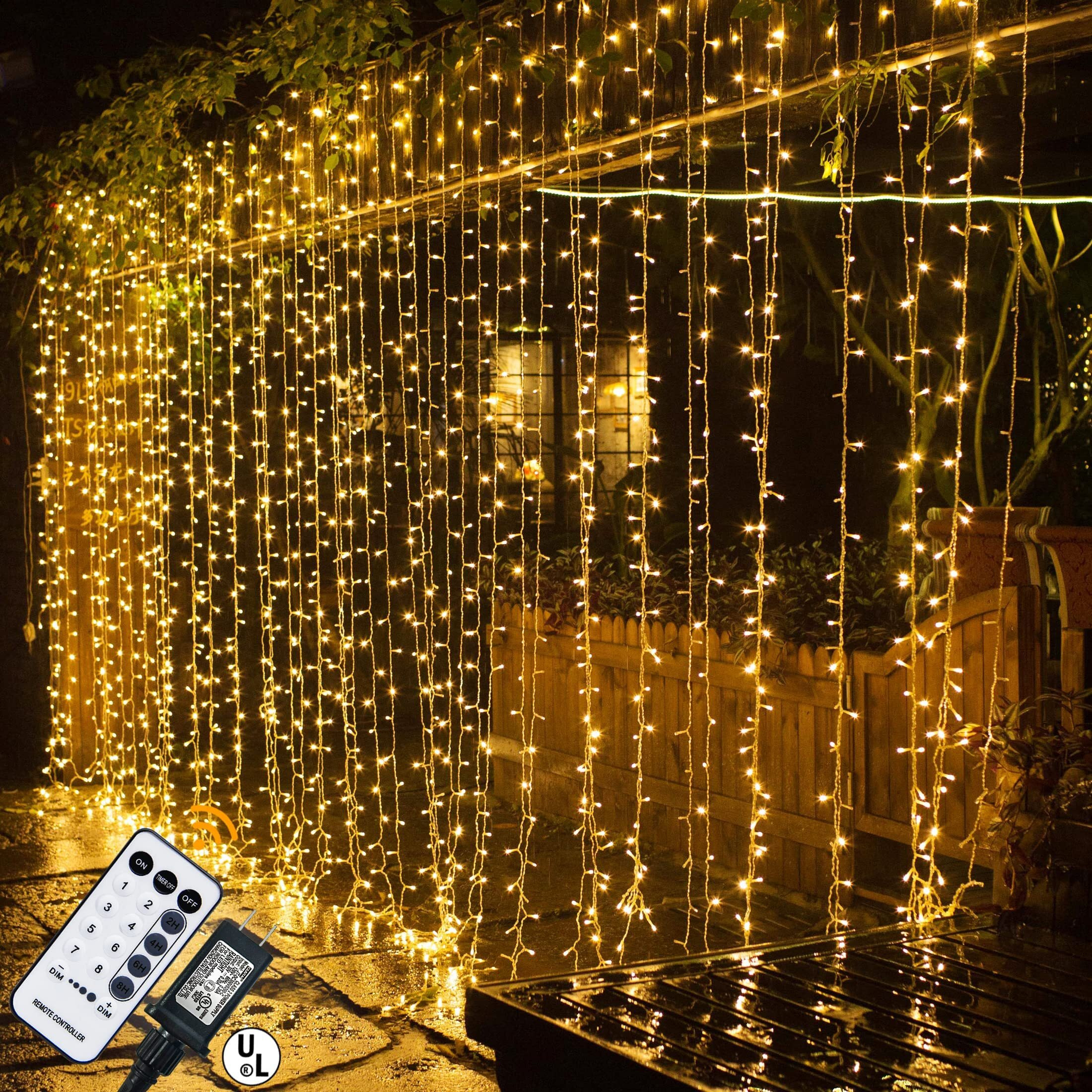 Maggift 304 Led Curtain String Lights  9.8 X 9.8 Ft  8 Modes Plug In Fairy String Light With Remote Control  Christmas  Backdrop For Indoor Outdoor Bedroom Window Wedding Party Decoration  Warm White