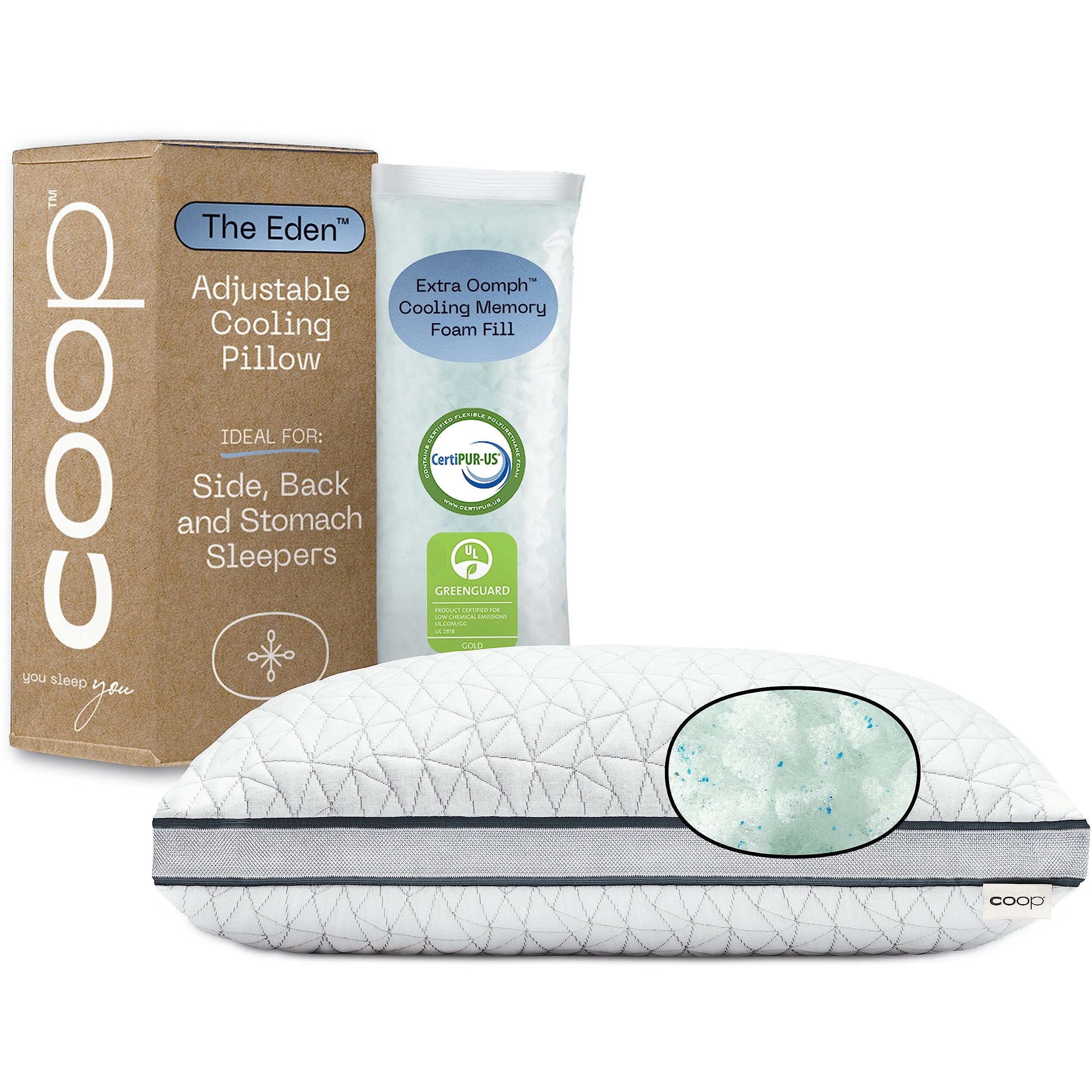 Coop Home Goods Eden Pillow King Size Bed Pillow For Sleeping - Medium Soft Memory Foam  Cooling Gel - Back  Stomach And Side Sleeper Pillow - Certipur-Us/Greenguard Gold