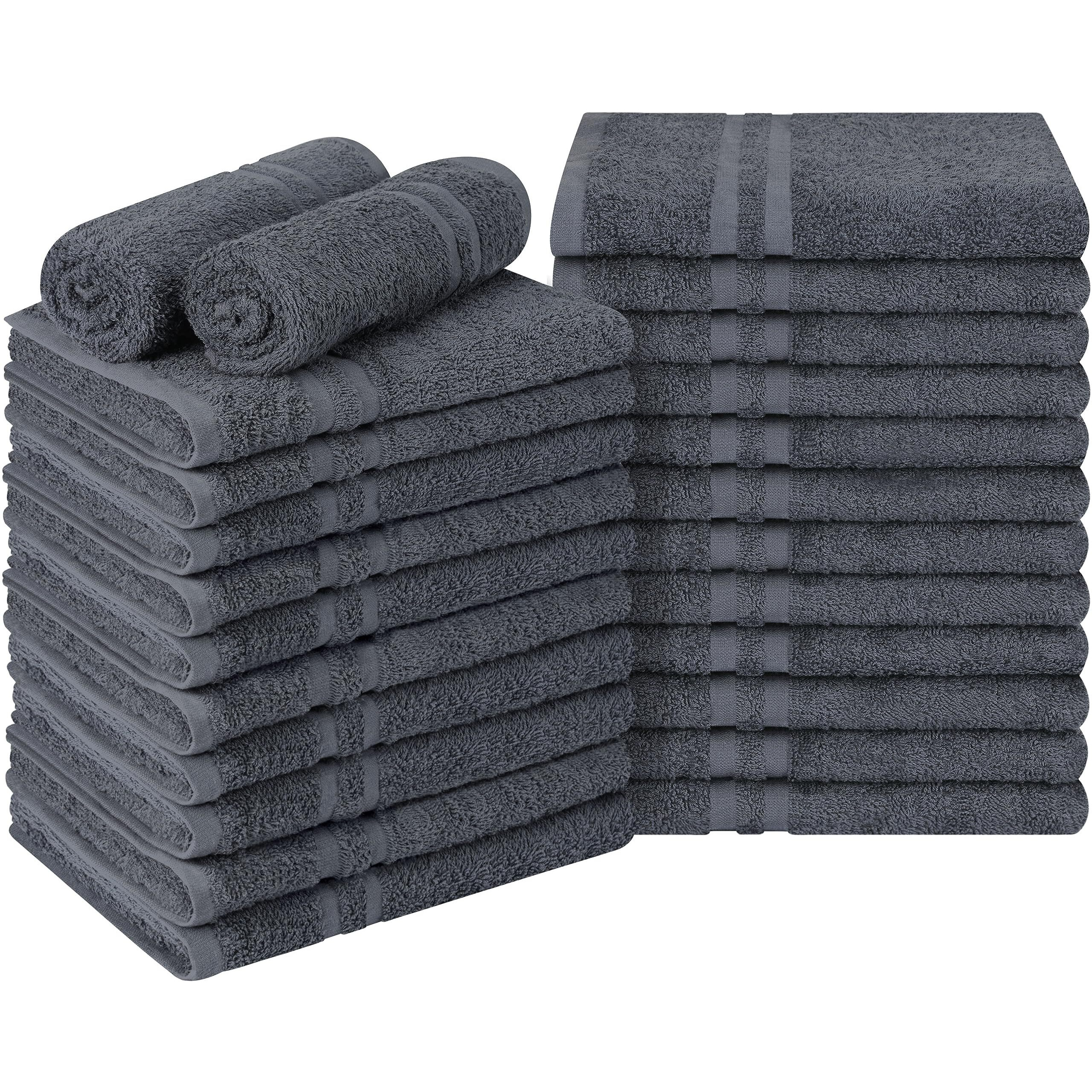 Utopia Towels Cotton Bleach Proof Salon Towels (16X27 Inches) - Bleach Safe Gym Hand Towel (24 Pack  Dark Grey)