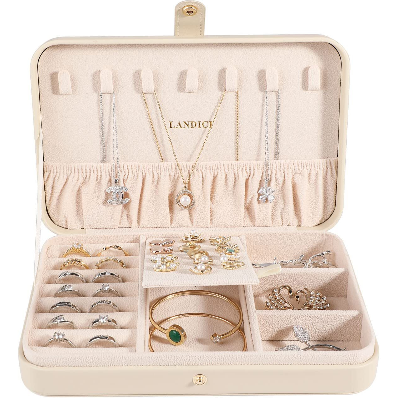 Landici Small Jewelry Box For Women Girls  Pu Leather Travel Jewelry Organizer Case  Portable Mini Jewellery Storage Holder Display For Ring Earrings Necklace Bracelet Bangle  Apricot