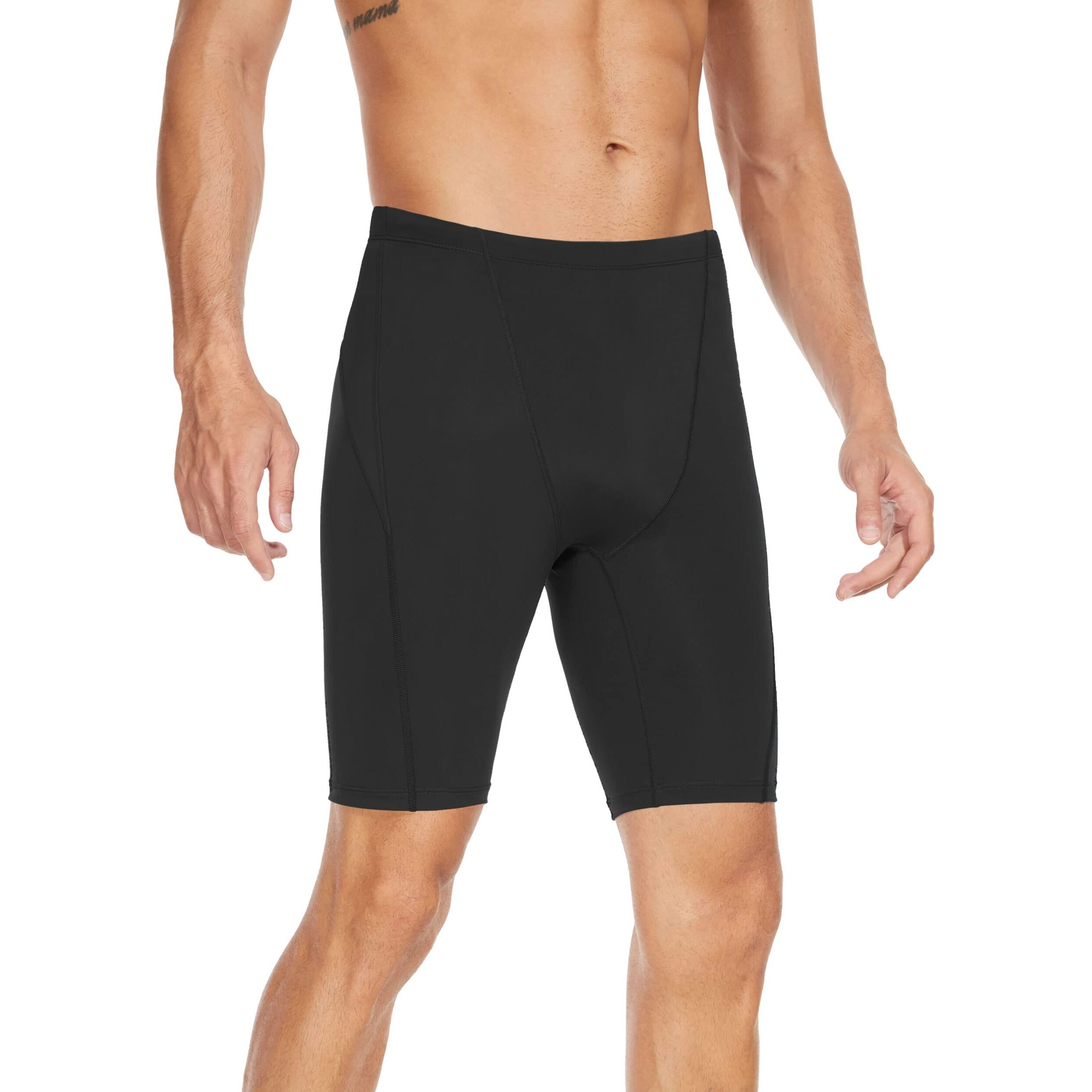 Fiteng Men's Swim Jammers - Athletic Training Endurance Swimsuits Racing Competition Swimwear Sizes 32-42 Black