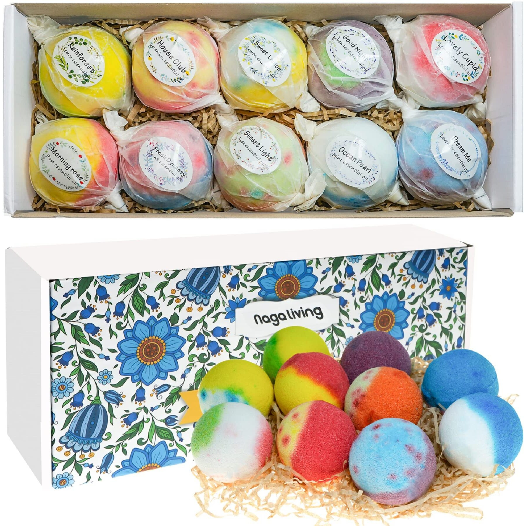 Nagaliving Bath Bombs Gift Set  10 Organic Bubble Bombs  For Valentines Day  Christmas