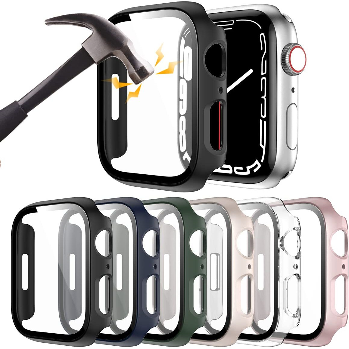 6 Pack Hard Pc Case With Tempered Glass Screen Protector For Apple Watch 44Mm Se(2022) Series 6/Se/5/4  Rontion Ultra-Thin Scratch Resistant Full Protective Bumper Cover For Iwatch 44Mm Accessories