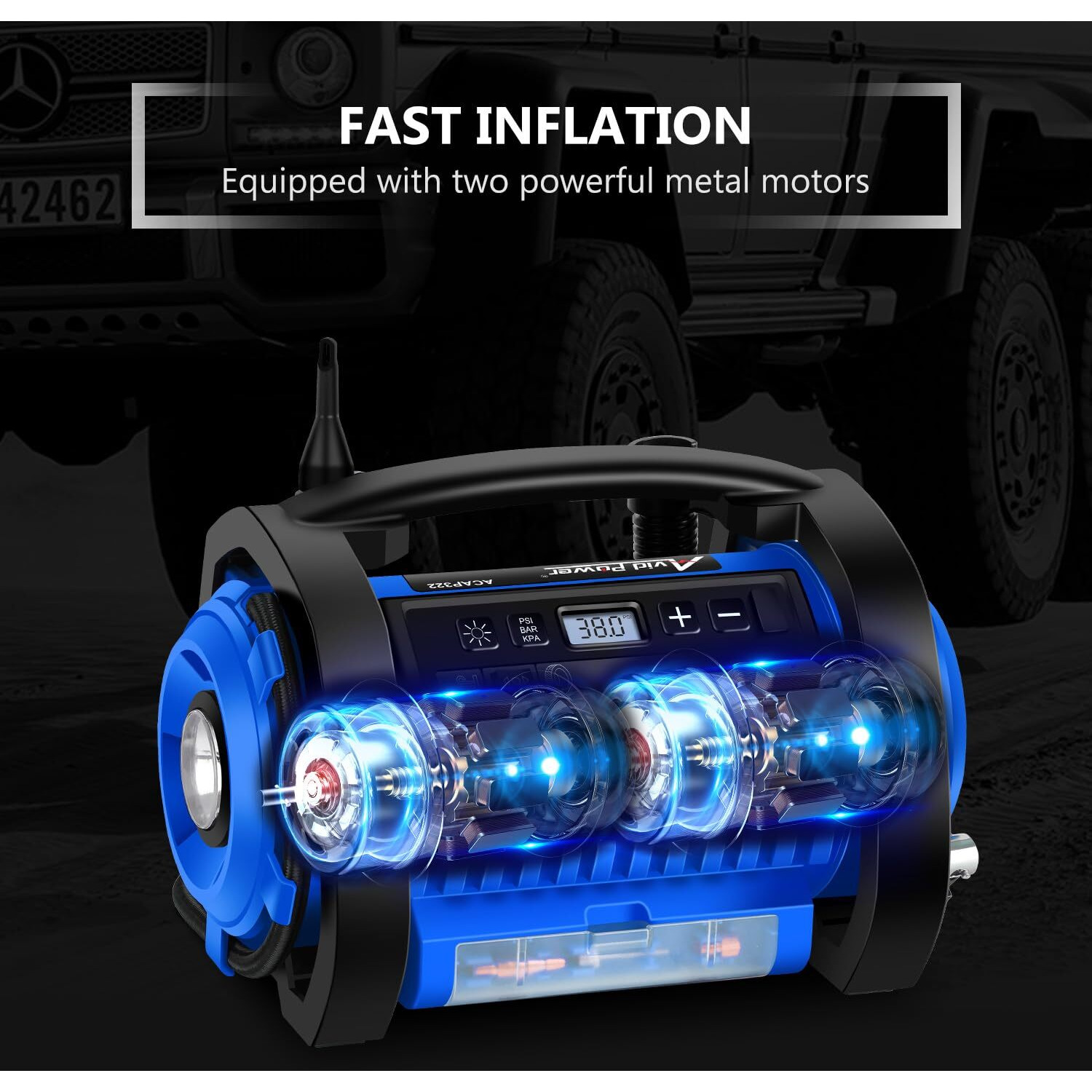 Avid Power Tire Inflator Portable Air Compressor  12V Dc 110V Ac Car Tire Pump  Air Mattress Pump With Inflation And Deflation Modes  Dual Powerful Motors  Digital Pressure Gauge