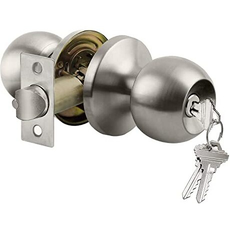 Bestten Keyed Entry Door Knob With Lock  Interior And Exterior Door Lock  Standard Ball  Satin Nickel