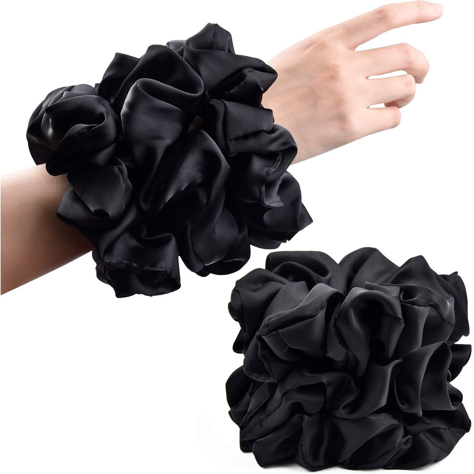 Ceelgon Black Big Real Silk Scrunchies For Women 6.3Inches Large Scrunchie Satin Oversized Silk Thick Elastic Hair Ties Jumbo Hair Scrunchies 6 Pack (Black)