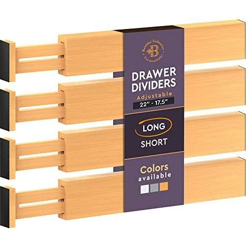Large Kitchen Drawer Organizer - Expandable Bamboo Drawer Dividers (17.5&quot&quot - 22&quot&quot) - Adjustable Separators For Kitchen  Clothes  Dresser  Bedroom  Bathroom  And Desk Drawers - 4 Pack (Natural)