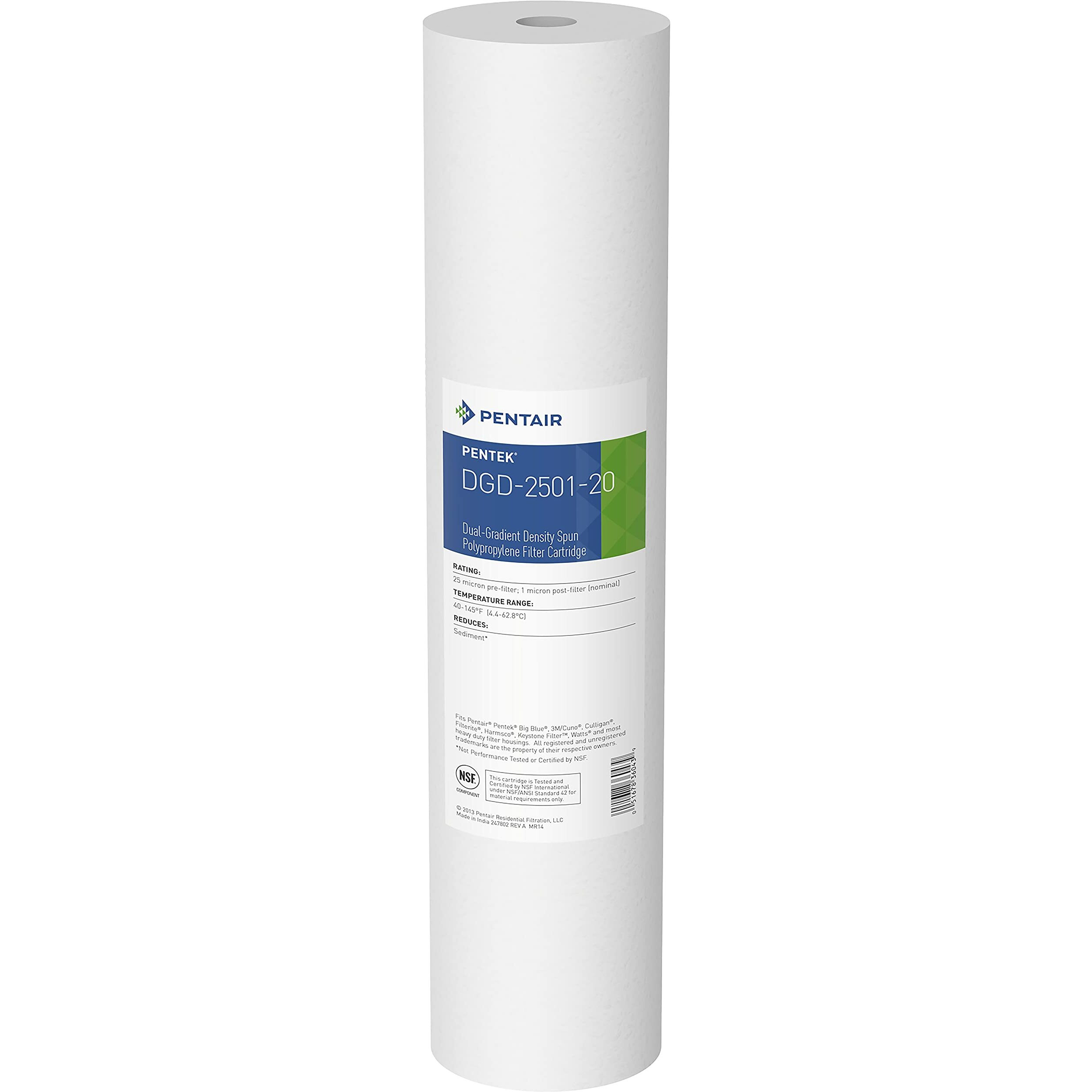 Pentair Pentek Dgd-2501-20 Big Blue Water Filter  20-Inch Whole House Sediment Filter Cartridge Replacement  Dual-Gradient Density Spun Polypropylene  20"" X 4.5""  1 Micron  Pack Of 1  White
