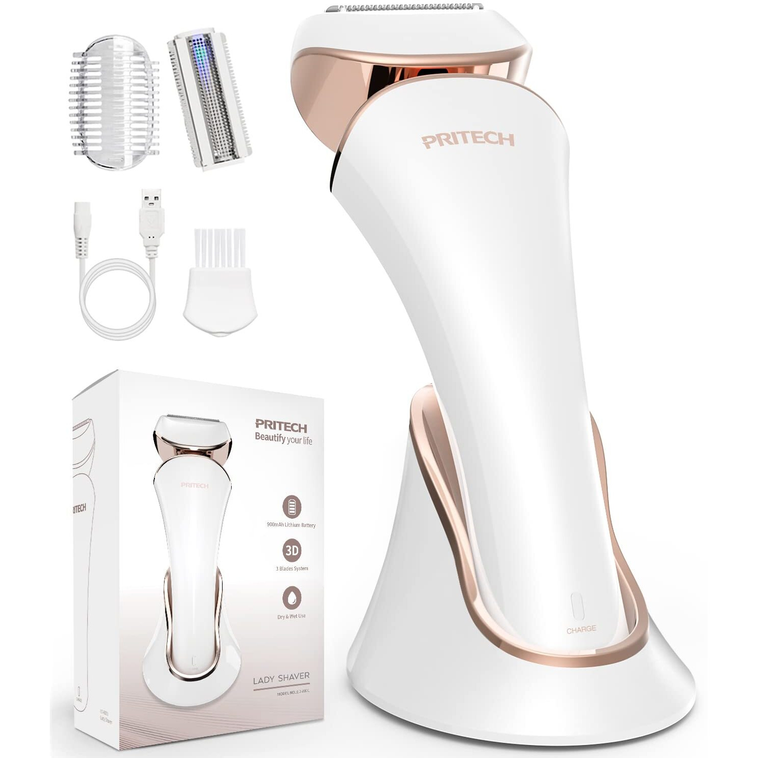 Electric Shaver For Women Ladies Shaver Lady Razor For Legs Arm Underarm Bikini Usb Rechargeable Razor Wet&Dry Cordless For Woman By Pritech
