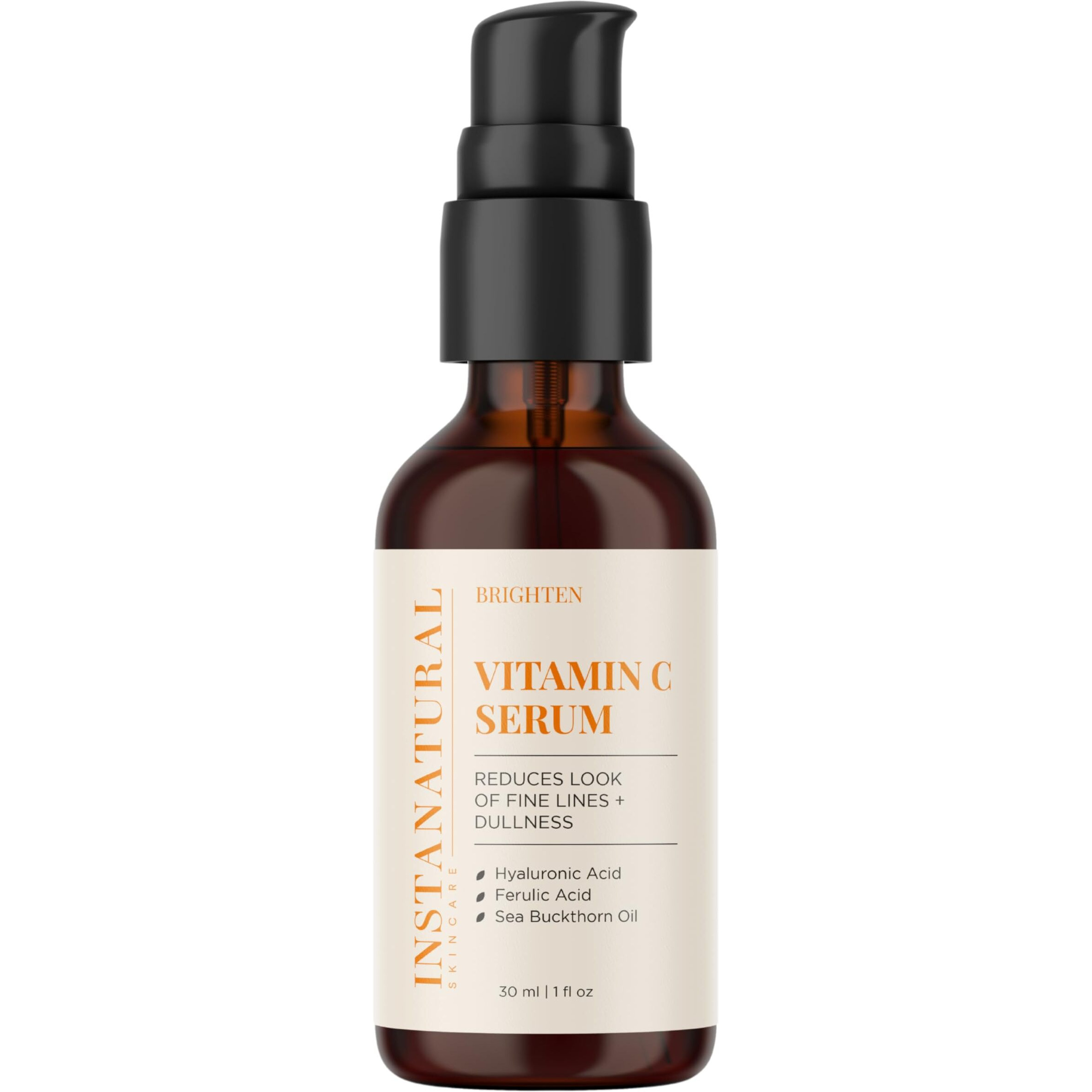 Instanatural Vitamin C Face Serum  Brightens  Hydrates And Reduces Signs Of Aging  With Vitamin C  Hyaluronic And Ferulic Acid  1 Fl Oz