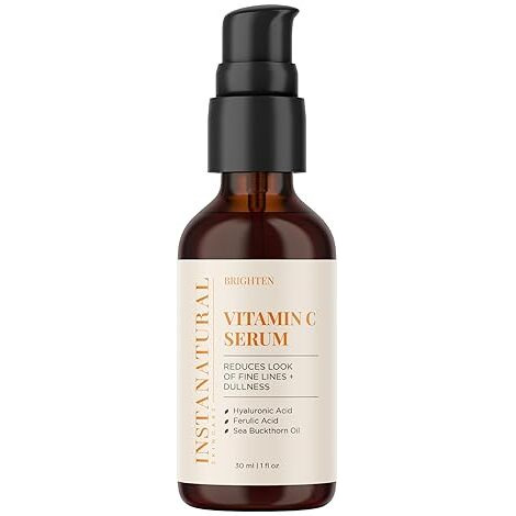 Instanatural Vitamin C Face Serum  Brightens  Hydrates And Reduces Signs Of Aging  With Vitamin C  Hyaluronic And Ferulic Acid  1 Fl Oz