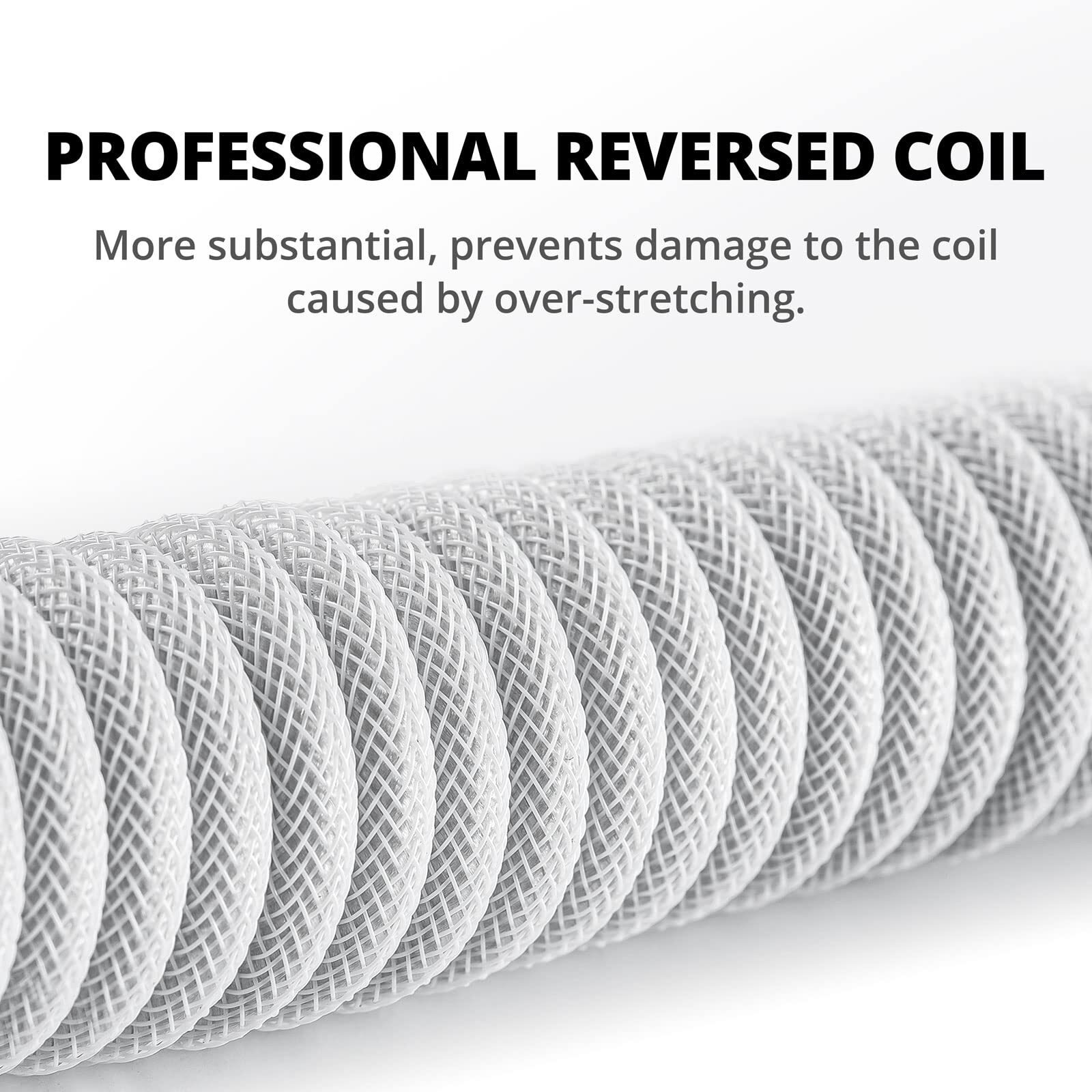 Gunmjo Pro Custom Coiled Usb C Cable For Gaming Keyboard  Double-Sleeved Mechanical Keyboard Cable With Detachable Metal Aviator  1.5M Usb-C To Usb-A  White Color